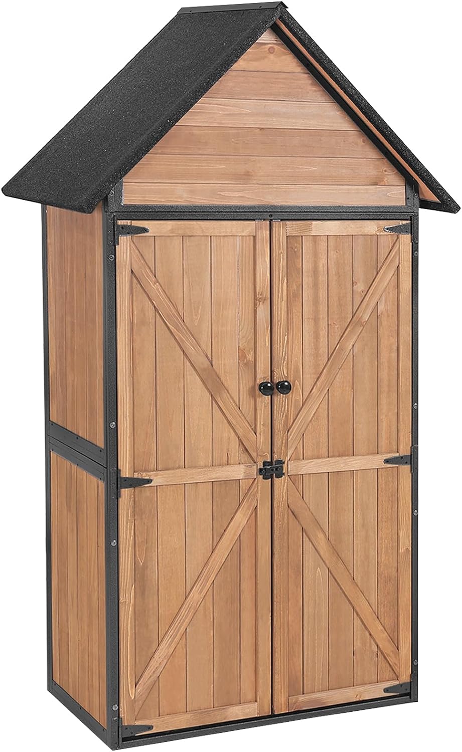 GUTINNEEN Shed Outdoor Storage Upgraded with Durable Metal Frame Garden Shed Tool Storage Cabinet with Wooden Floor Adjustable Shelfs 2.5 x 1.4FT （Brown）