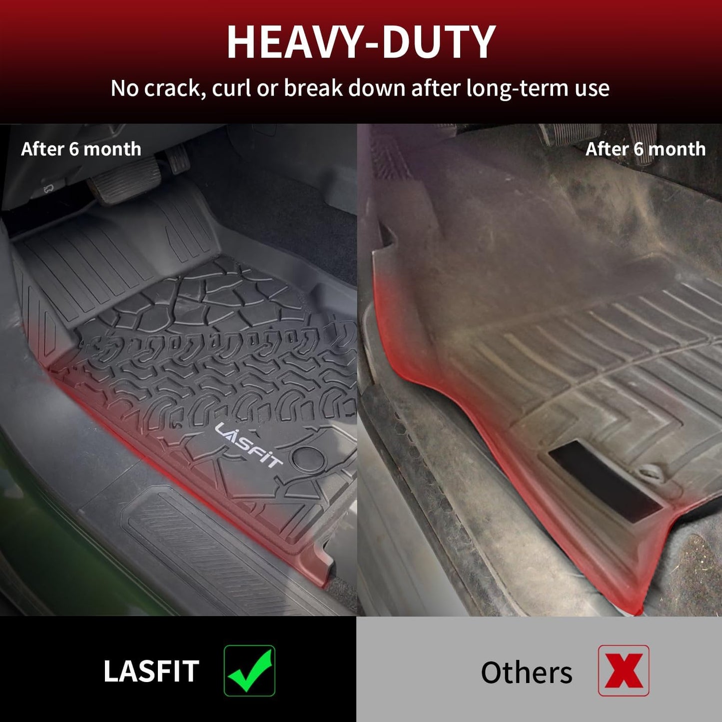 LASFIT Floor Mats Cargo Liner for Ford Bronco 2-Door 2025 2024 2023 2022 2021(Not for Bronco Sport) All Weather Custom Fit TPE Car Mats, Front Rear Rows and Trunk Mat, 4pcs Black