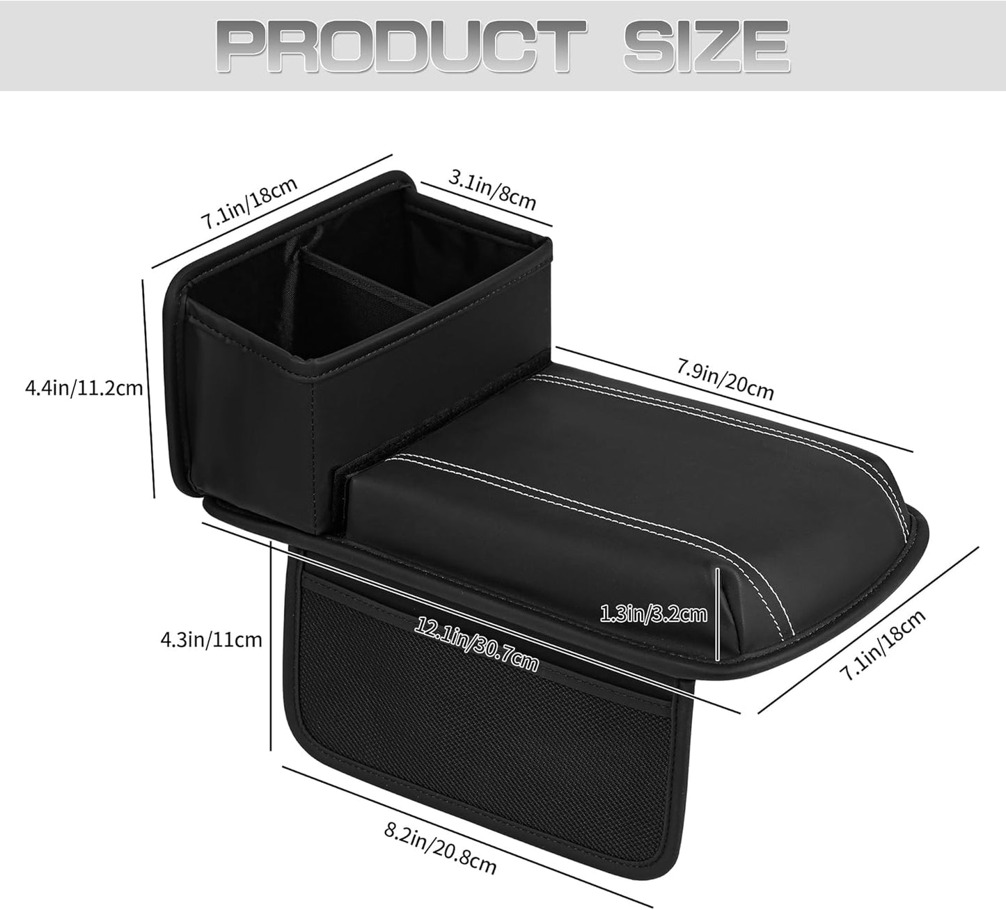 JEYODA Upgraded Car Armrest Cover,Premium Leather Car Armrest Cover Cushion with Storage Holder, Caddy for car (black)