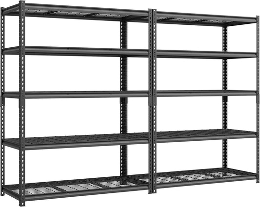 SONGMICS 5-Tier Storage Shelves Set of 2, Heavy-Duty Garage Shelving, Adjustable Shelving Unit, Steel Shelf, Boltless Assembly, for Garage, 2,200 lb Load, 24 x 96 x 72 Inches, Ink Black UGLR454B02