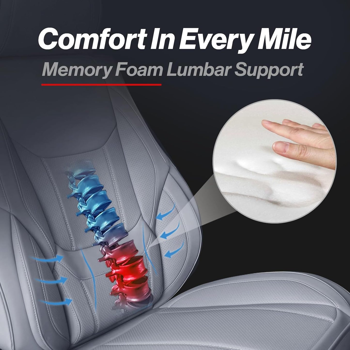 Coverland Custom Car Seat Covers Compatible with Ram 1500, Tacoma - Premium Leather Non-Slip Memory Foam Waterproof Cover Custom Fit Interior Protector Front Seat-Gray [See Size Chart-Size A49]