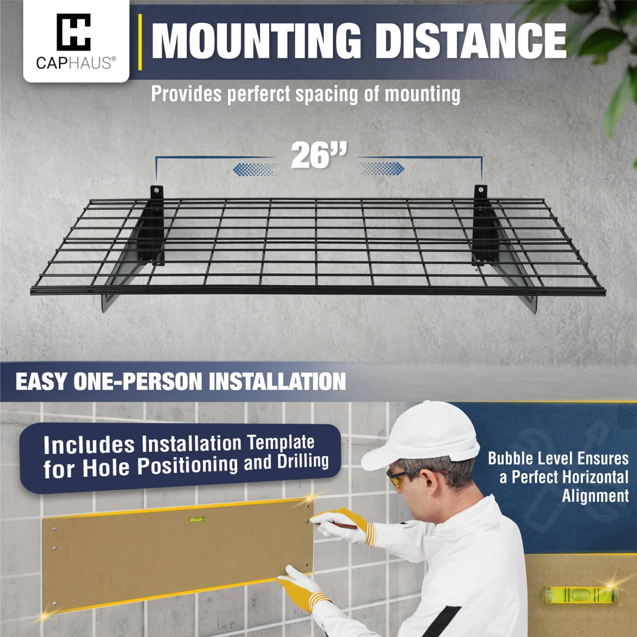 Fencer Wire 36 in. W x 18 in. D Wall Mounted Garage Shelving With 2 Hooks, White Shelf, Heavy Duty Storage System, Organizer Floating Shelves, 500lb Weight Capacity