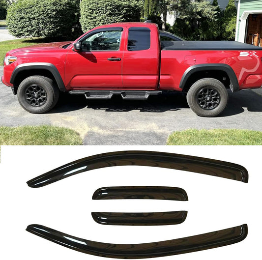 4pcs Original Shatterproof Outside Mount Style Window Rain Guards Durable Side Wind Deflectors Dark Smoke Nice Looking Vent Window Visors fit for 2005-2015 Toyota Tacoma Extended cab (Access) TY4P07