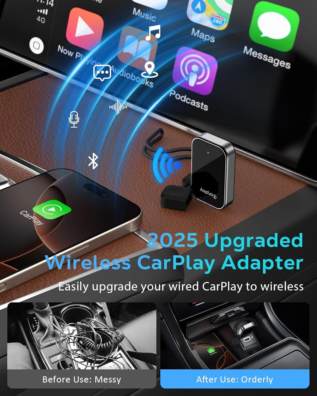 Wireless CarPlay Adapter for Apple iPhone - 2025 Wired Car Play to Wireless Dongle, USB-A/C Plug & Play, Stable Bluetooth CarPlay Adapter Only for iPhone iOS 10+ & Cars with Factory Wired Car Play