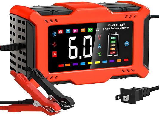 LiFePO4/Lead Acid Battery Charger Smart Battery Trickle Charger 12V 6A Automotive Battery Maintainer Desulfator Temp Compensation for Car Truck Motorcycle Lawn Mower Marine RV