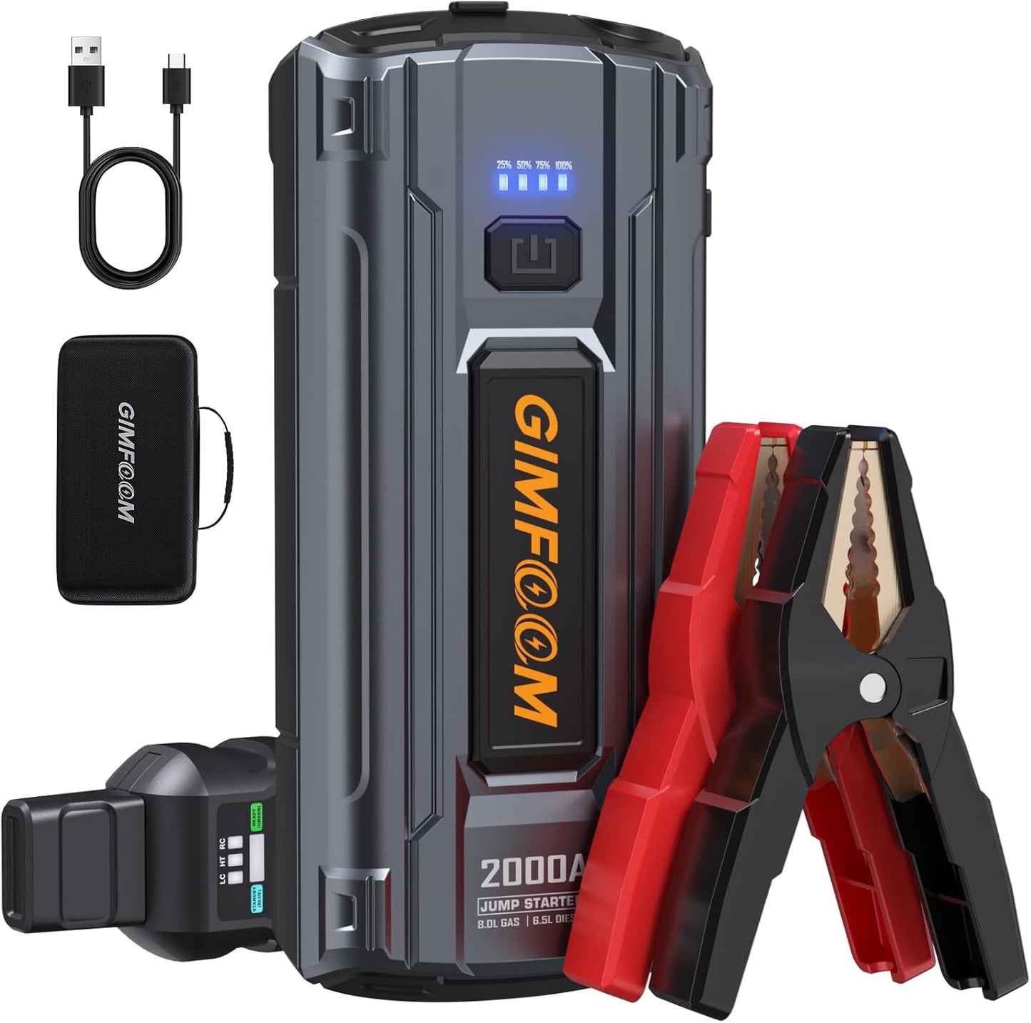 Jump Starter, 2000A Car Battery Jump Starter for Up to 9.0L Gas or 7.5L Diesel Engines, 12V Portable Car Jump Starter Battery Pack, Jump Box with 400 Lumens LED Light/Dual USB Output