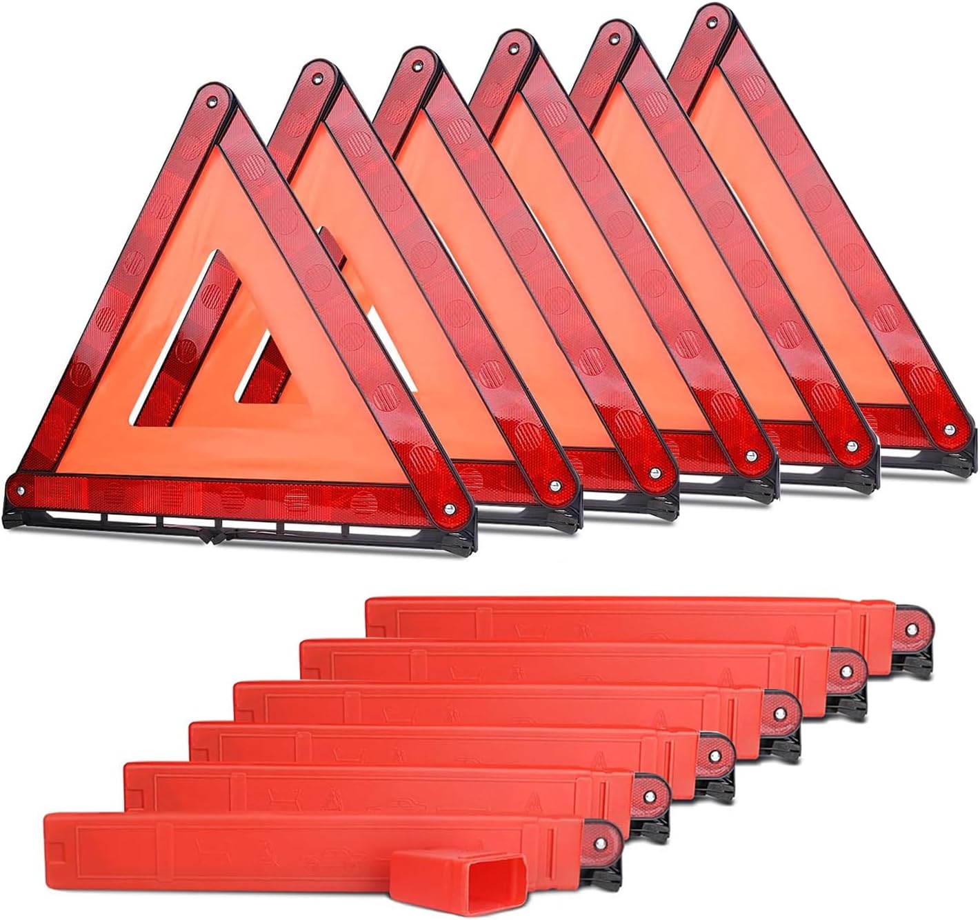 aikko Safety Triangle Kit Road Emergency Warning Reflector Roadside Reflective Early Warning Sign, Foldable 6 Pack of Emergency Car Kit
