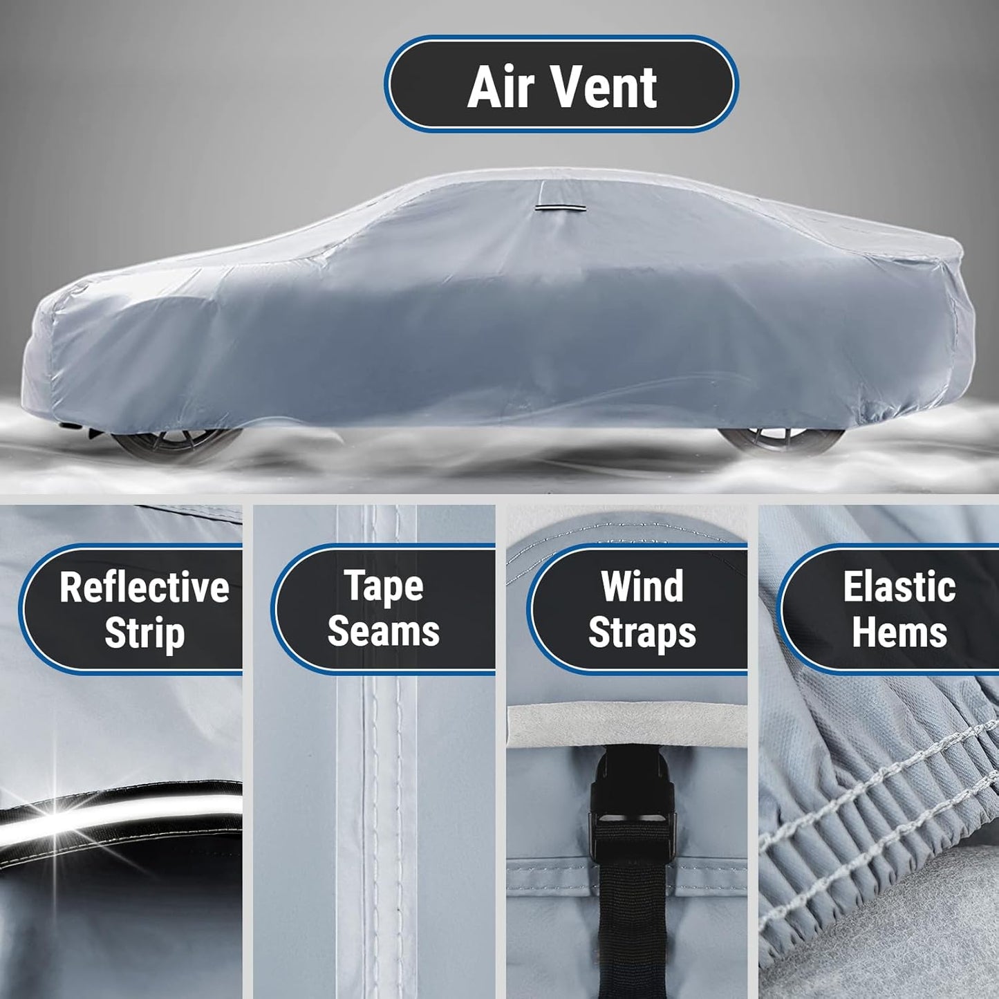 iCarCover Premium Plus Car Cover for 1978-1987 Chevy El Camino Waterproof All Weather Rain Snow UV Sun Hail Protector for Automobiles, Full Exterior Indoor Outdoor Car Cover (Stripe - Gray/Black)