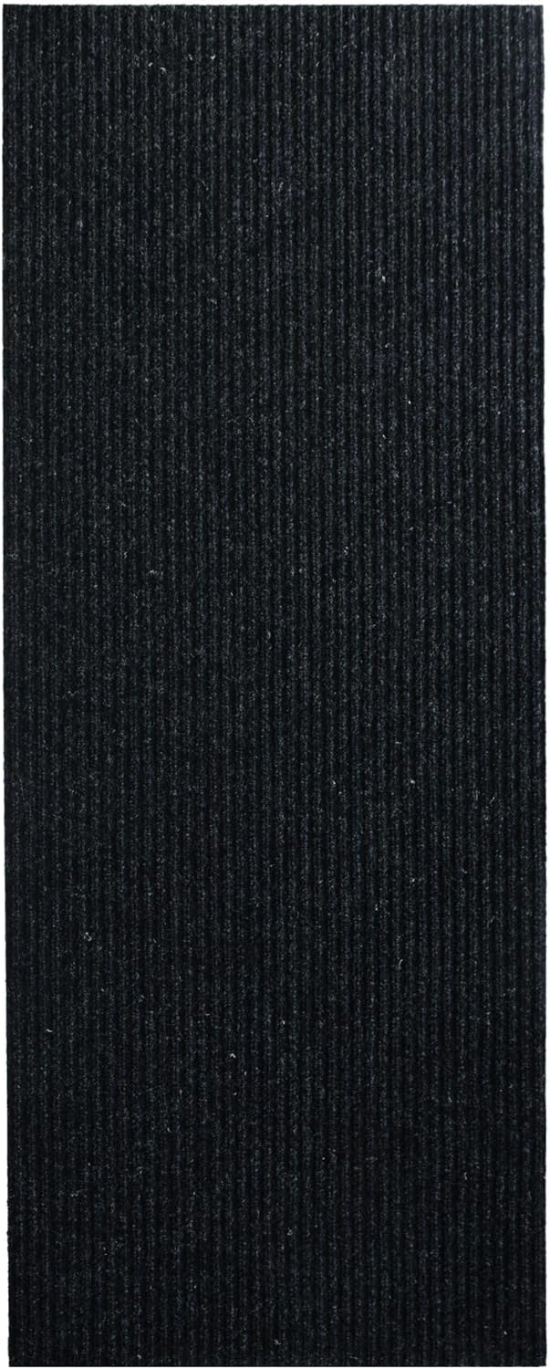 iCustomRug Spartan Weather Warrior Indoor/Outdoor Utility Ribbed Carpet Runner with Non-Slip Thermoplastic Rubber Backing, 28in X 82ft in Black