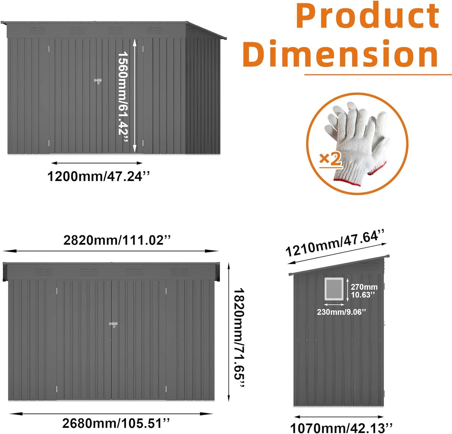 ARMSET Outdoor Storage Shed 4x9 FT for Backyard Organization & Tool Protection - Waterproof Metal Garden Shed, Galvanized Steel Tool House for Patio & Lawn