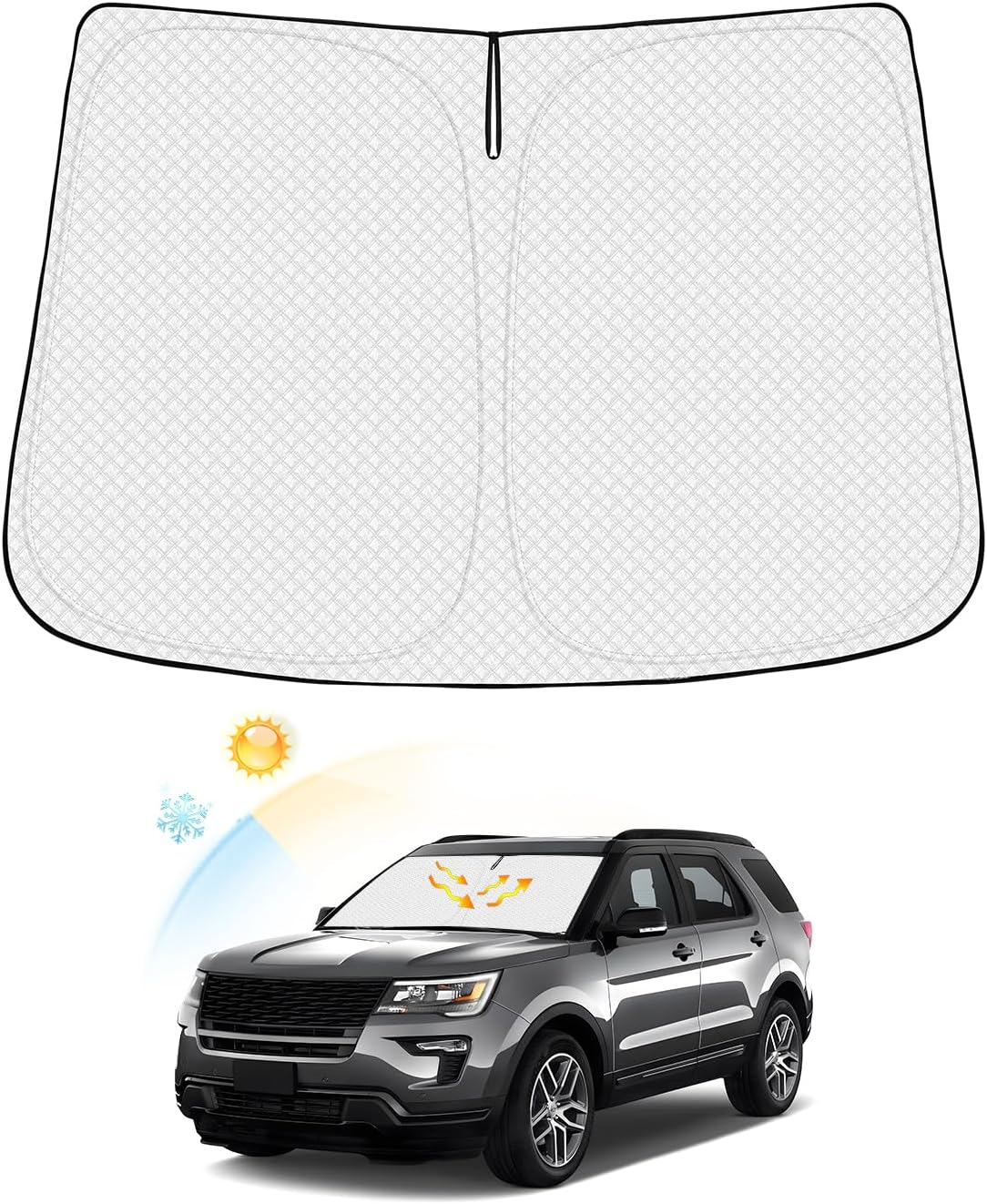 Windshield Sun Shade for Ford Explorer 2011-2019 Accessories Thicken 6-Layer Foldable Front Window Sunshade Cover Sun Visor Protector Block UV Rays Keep Vehicle Cool