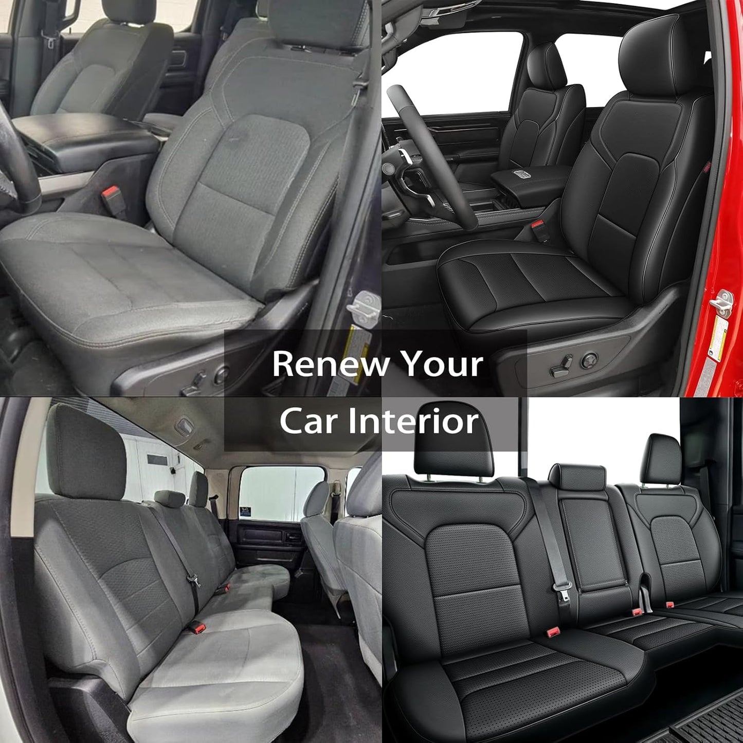 AOMSAZTO Custom Fit Truck Seat Covers for Dodge Ram 1500(2009-2018) & 2500(2010-2018) Car Seat Covers Limited Faux Leather Full Set Car Interior Accessories Black