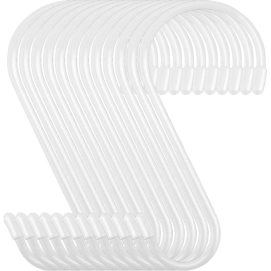 Nisoger 12 Pack 6 Inch White S Hook, Large Vinyl Coated S Hooks with Rubber Stopper Non Slip Heavy Duty, Steel Metal Coated Closet S Hooks for Hanging Jeans Plants Jewelry Pot Pan Cups Towels