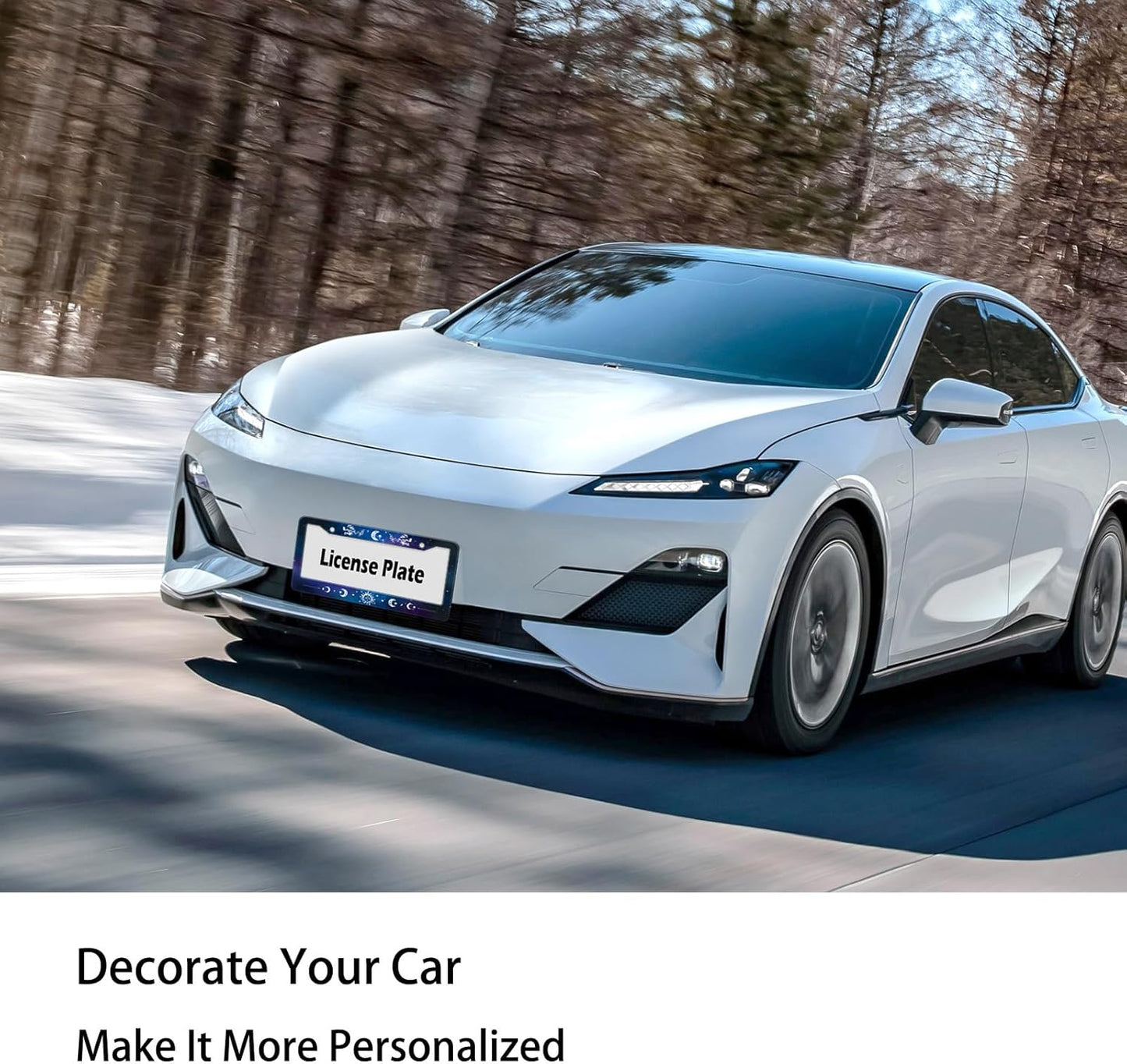 Starry Sun Moon License Plate Frame, Night Sky Moon Phase License Plate Holder Cover, Metal Aluminum Rustproof Car Accessories for Us Canada Standard Women Men 2 Holes with Screw Caps