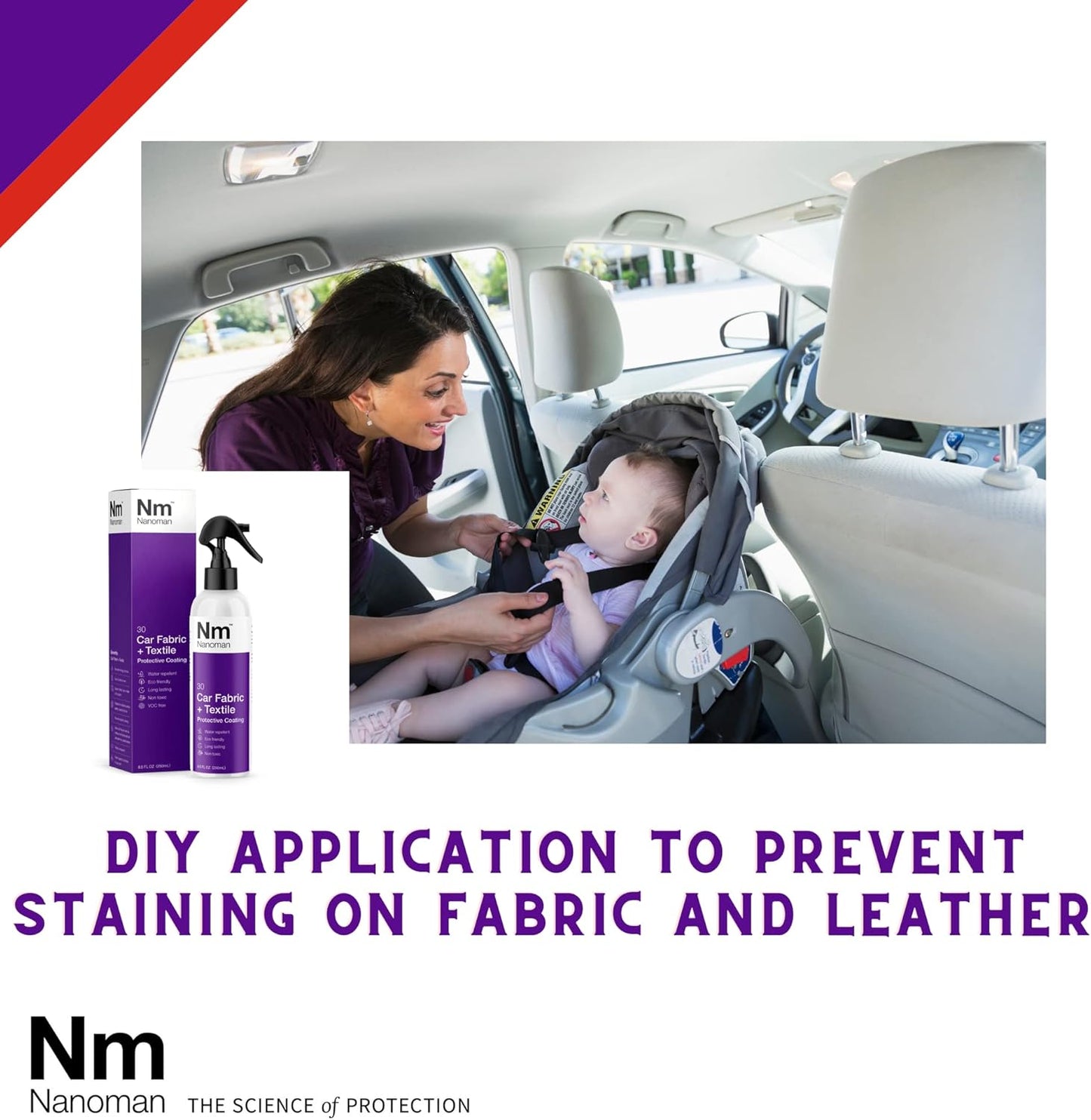NANOMAN Nano-technology Car Fabric & Upholstery Care - Hydrophobic Waterproof Protector and Stain Guard for Auto Interior Fabrics, Seats, Carpets and Floor Mats.