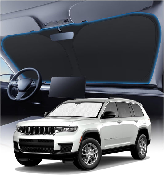 KUST Windshield Sun Shade Custom Fit for Jeep Grand Cherokee L 2021 2022-2024 2025 2026 Sun Shade Front Windshield Sun Visor Foldable Thicker 5-Layer Block Heat and Sun UV Rays