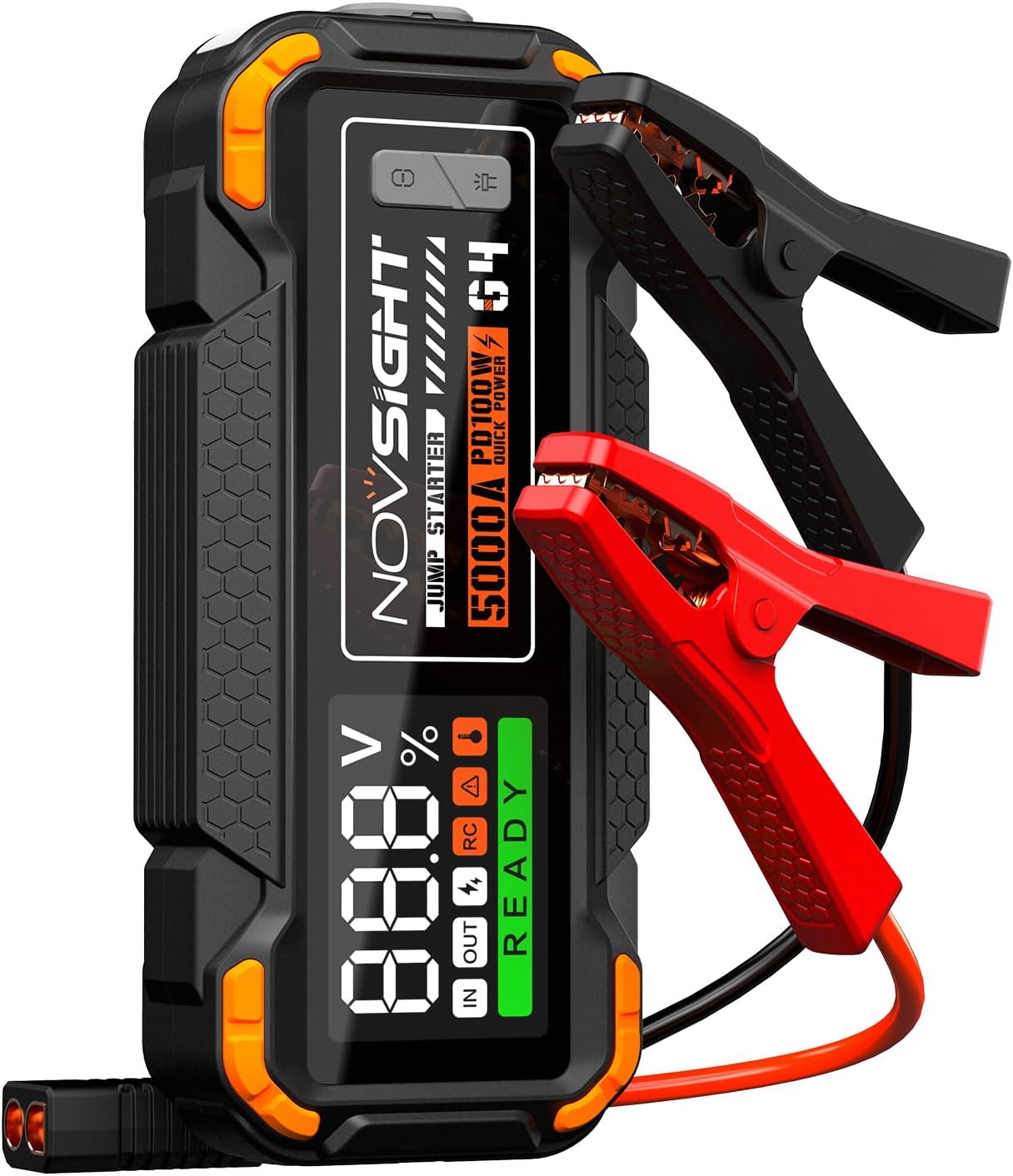 NOVSIGHT Car Battery Jump Starter - 5000A Portable Battery Jumper (12.0L Gas/10.0L Diesel) 12V Car Starter Jump Box with USB Type-C Quick Charge, Bulit-in Charge 3 Modes, Dual Color Lights(Orange)