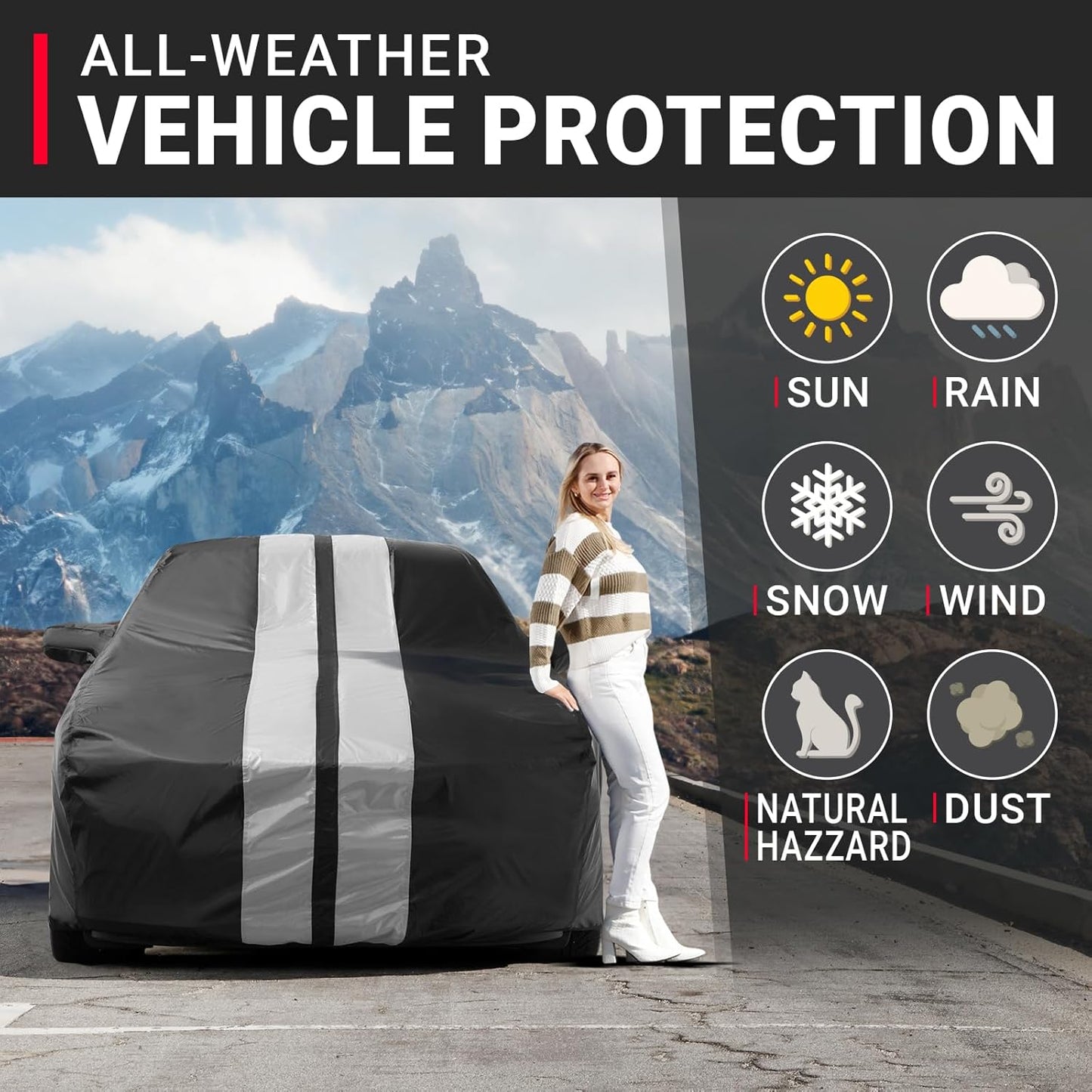 iCarCover Custom Car Cover for Chevy Lumina Coupe (1990-1994) Waterproof All Weather Rain Snow UV Sun Protector Full Exterior Indoor Outdoor Car Cover (Stripe - Black/Gray)