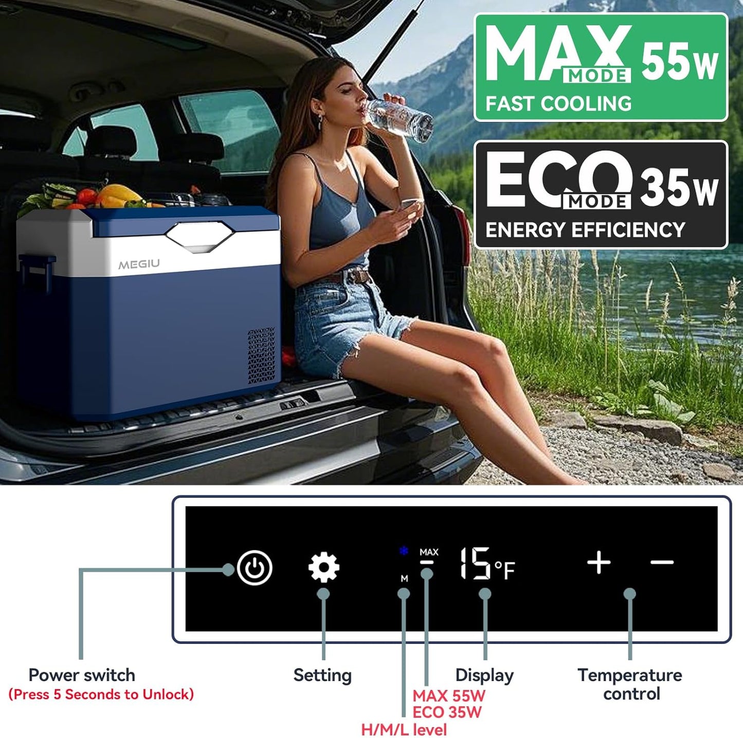 Car Refrigerator Portable 12V Fridge 32 Quart 12 Volt Freezer Compressor Cooler 12V/24V DC 110～240 V AC for Truck Van RV Camper SUV and Home Use