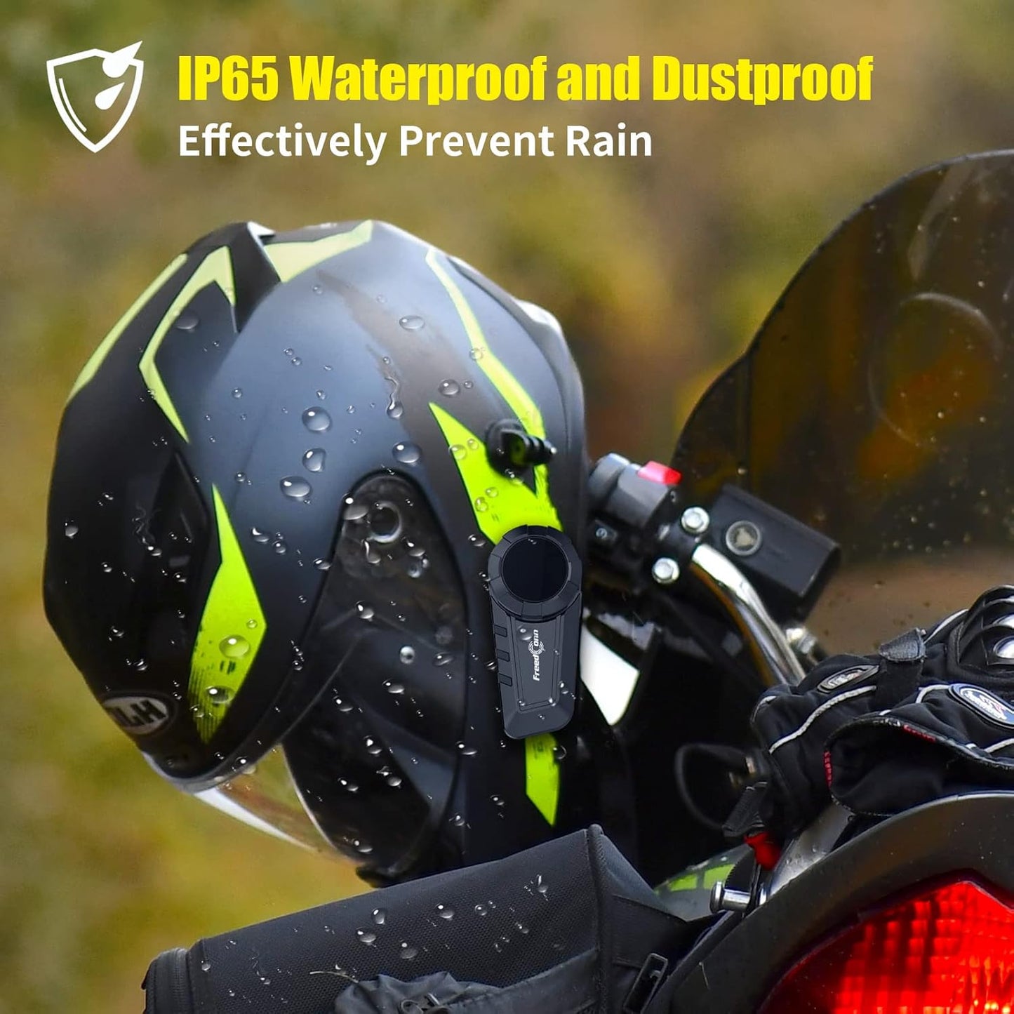 FreedConn KY PRO Motorcycle Helmet Bluetooth Headset, Motorcycle Communication Systems with CVC Noise Cancellation, Stereo Music, 6 Riders 0.75mi/1200m intercom, Dual Device Connection, IP65, 1 Pack