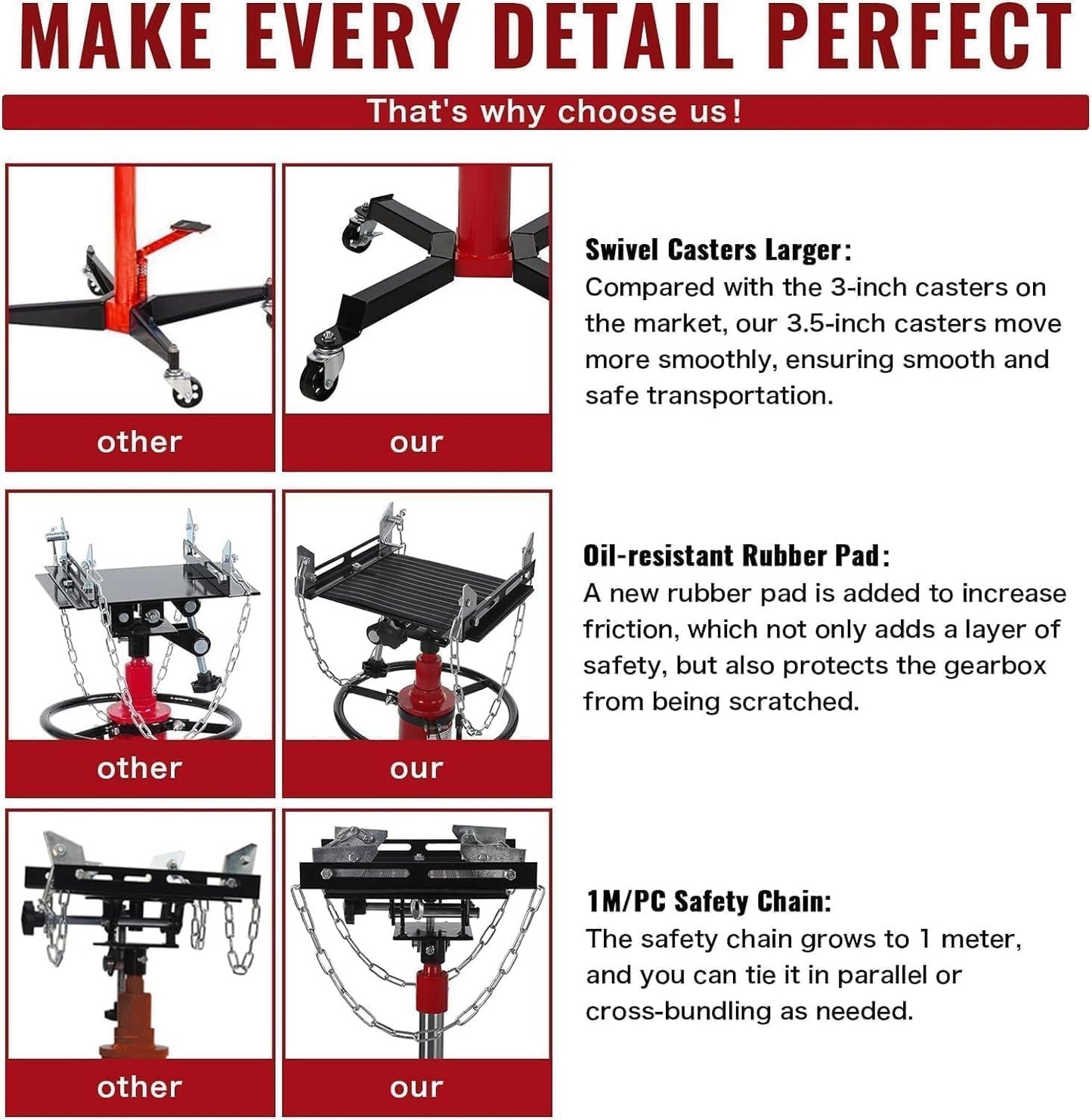 Transmission Jack 1322 LBS Hydraulic Telescoping 2-Stage Lift Jack Stand 33.8"-72.8" High Lift Transmission Jacks with Foot Pedal & 360° Swivel Wheels for for Garage/Workshop Car and Truck Repairs