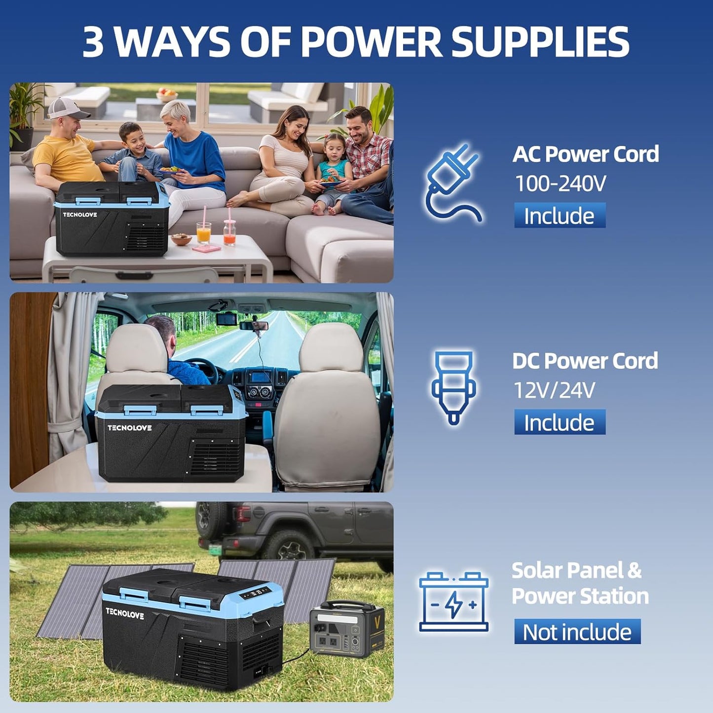 25L Car Refrigerator Freezer, 27QT Dual Zone Portable Compressor Cooler with Reversible Door, 100–240V AC / 12V / 24V DC Powered, Touchscreen Control, LED Light, -4℉ to 68℉, Ice Blue