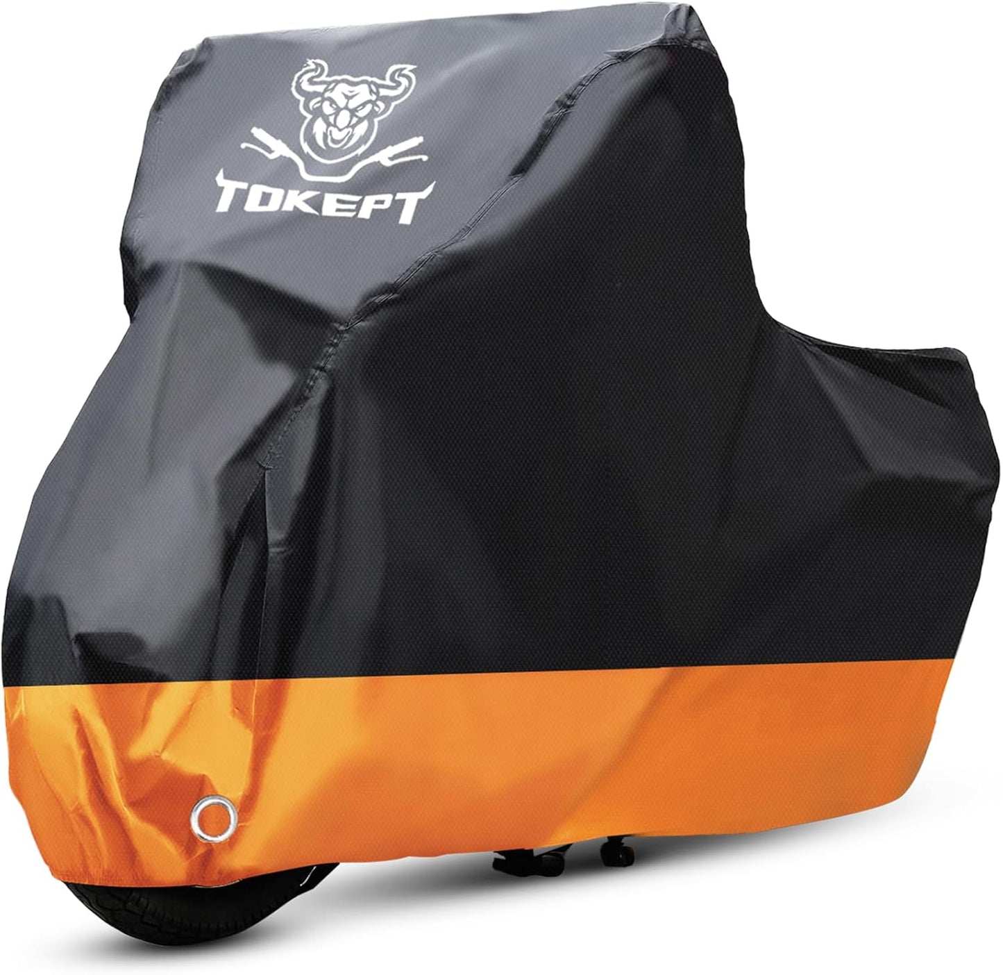 Motorcycle Cover, All-Season Waterproof Outdoor Sun Protection Fit up to 104 Inch Harley-Davidson Honda Suzuki Kawasaki Yamaha (XXL Black&Orange)