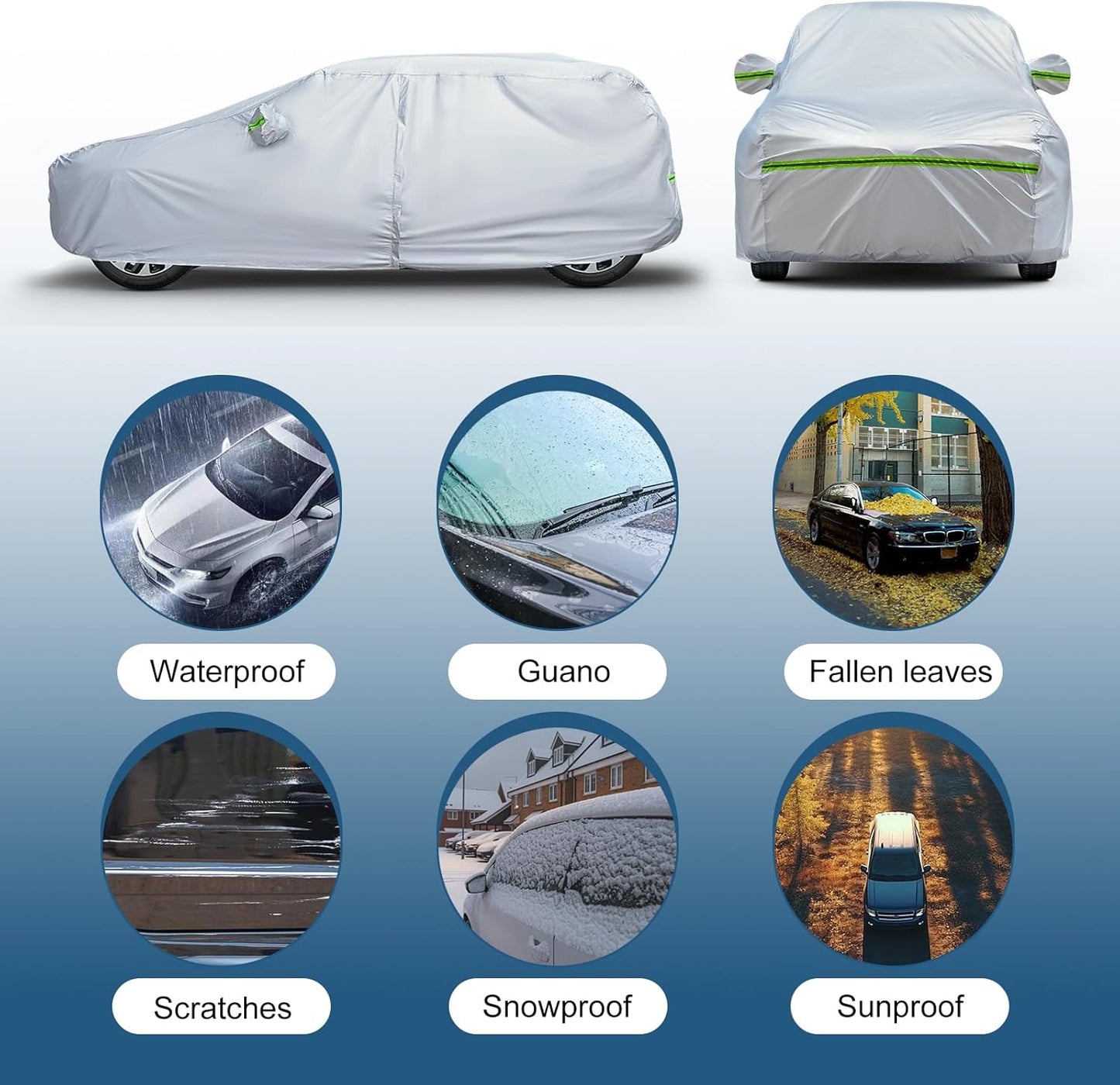 AUQDD 6-Layers Premium Sedan Car Cover Waterproof All Weather Weatherproof UV Sun Protection Snow Dust Storm Resistant Outdoor Exterior Custom Form-Fit Full Padded Car Cover with Straps 197"-208" K4