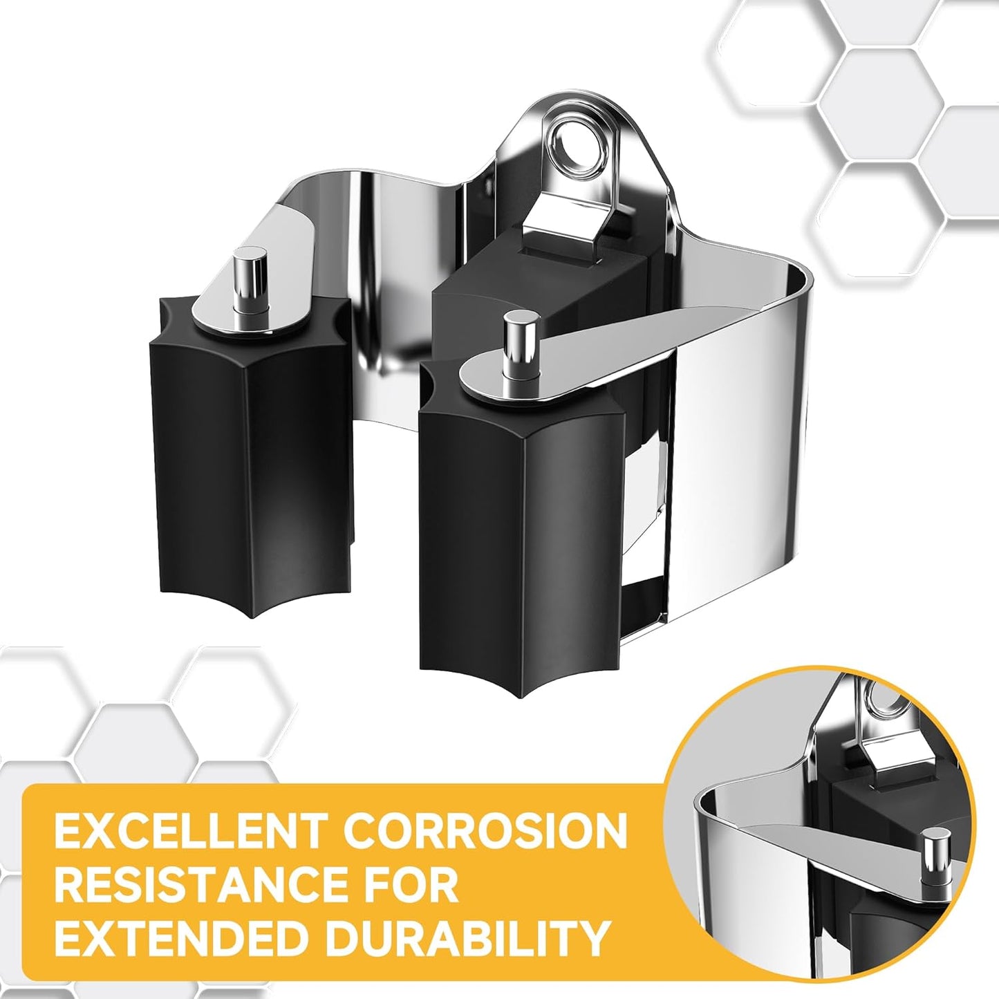 Broom Holder Wall Mount – 3 Pack Broom Rack with Star Shaped Rubber Rollers & Nickel Plated Brackets for Strong Grip and Long Life – Ideal for Garden Tools Organization