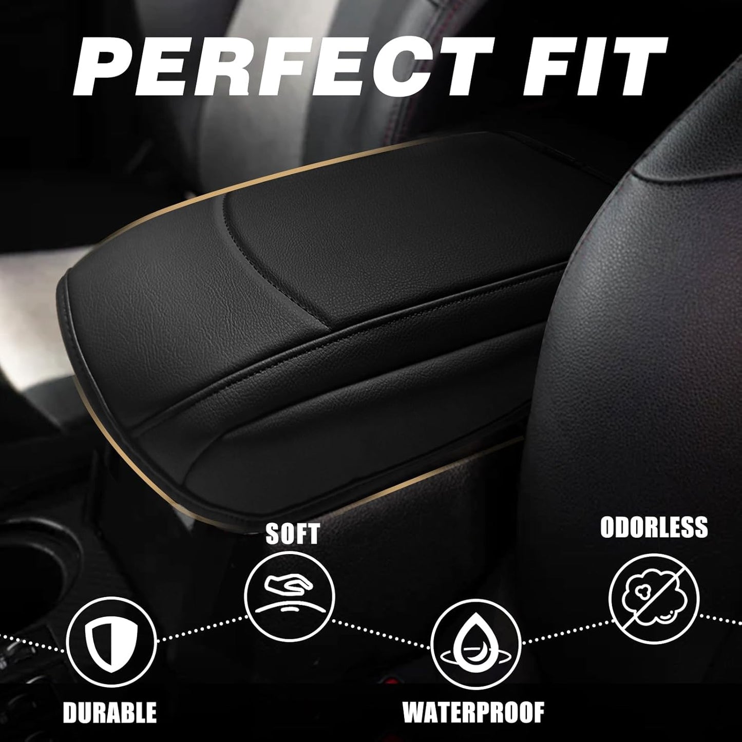 Muslogy Center Console Armrest Cover Compatible with Toyota 4Runner 2010-2024 Comfort Armrest Pad Arm Rest Cushion Vegan Leather Protector Regular Thick