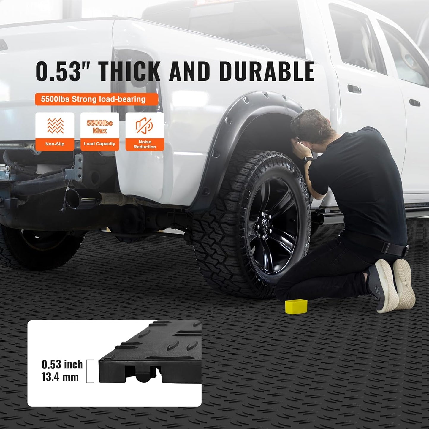 VEVOR Garage Tiles Interlocking, 12 x 12 x 0.53 inch 25 Pack Garage Floor Covering Tiles, Non-Slip Double-Sided Texture Garage Flooring Tiles, for Garages, Basements, Repair Shops, Black