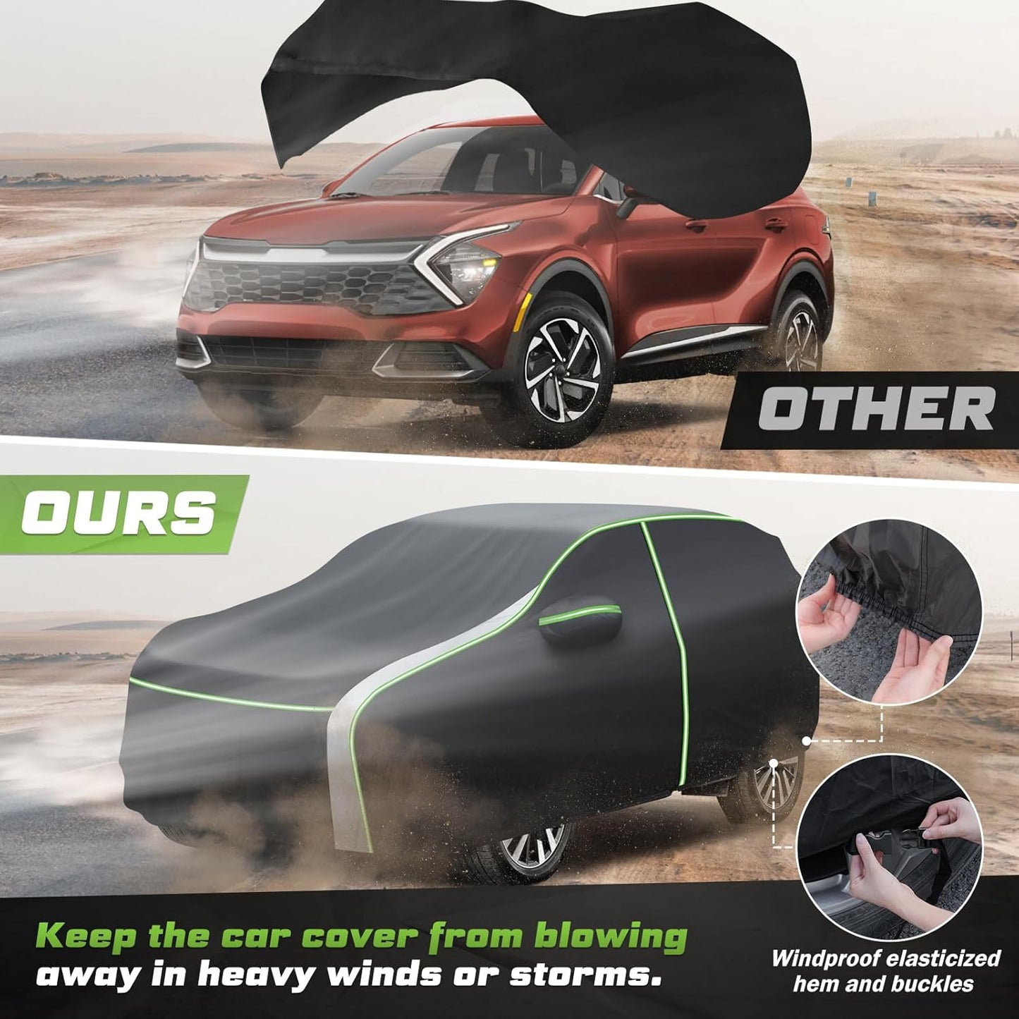 Mixsuper Liner Car Cover for Kia Sportage 1994-2026, 7 Layers Waterproof Car Cover Accessories for Sportage with Zipper Door, Windproof Straps, Reflective Strips, Anti-UV, All Weather