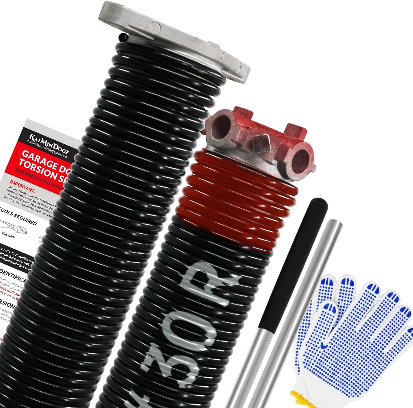 Pair of 1.75" Garage Door Torsion Springs Set with Non-Slip Winding Bars&Gloves, High Precision Electrophoresis Oil-Free Black Coated for Replacement, MIN 16,000 Cycles (0.225 x 1.75"x 30")
