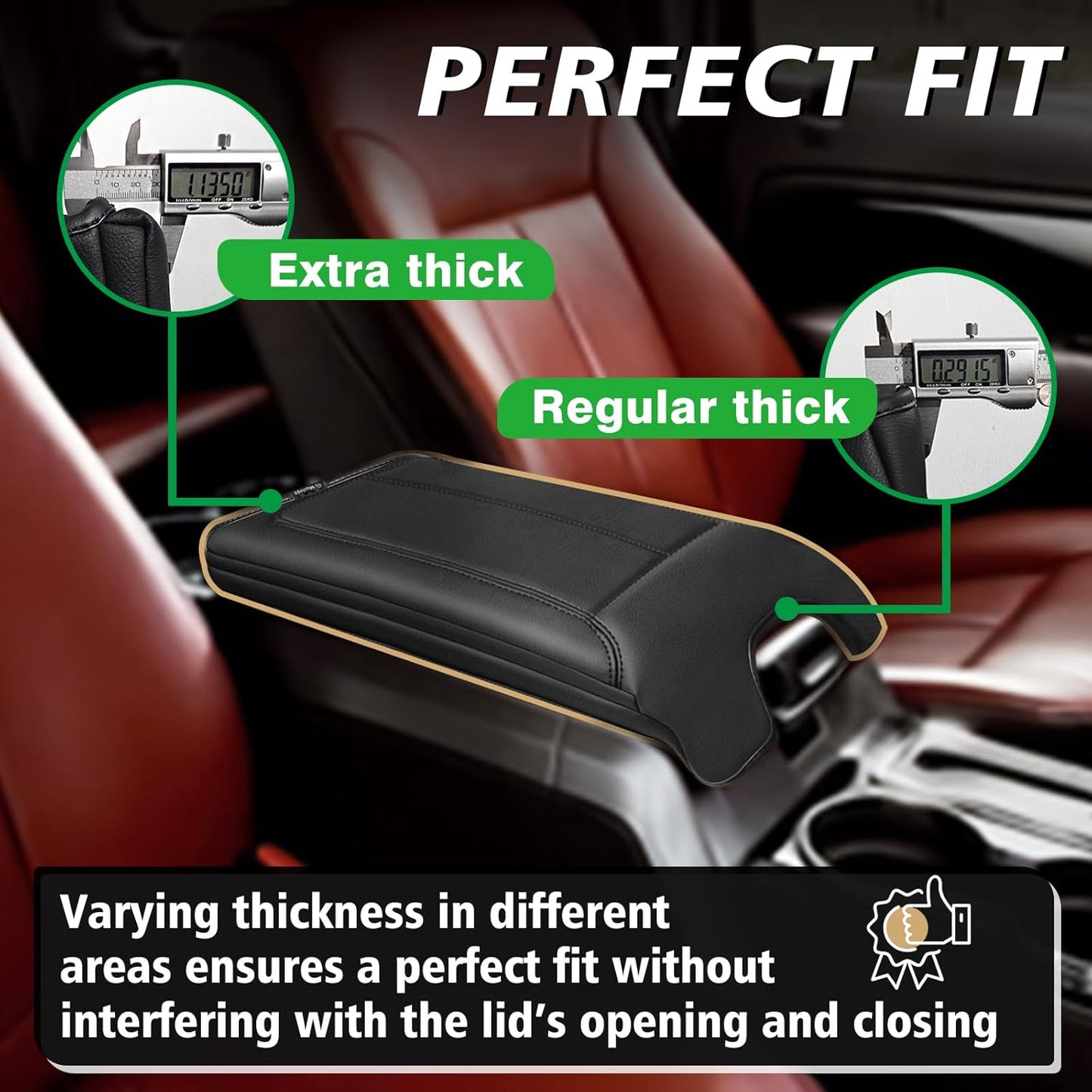 Muslogy Center Console Armrest Cover Compatible with Ford F-150 F150 2009-2014 Comfort Armrest Pad Arm Rest Cushion Vegan Leather Protector 1-Inch Extra Thick(Bucket Seat ONLY)