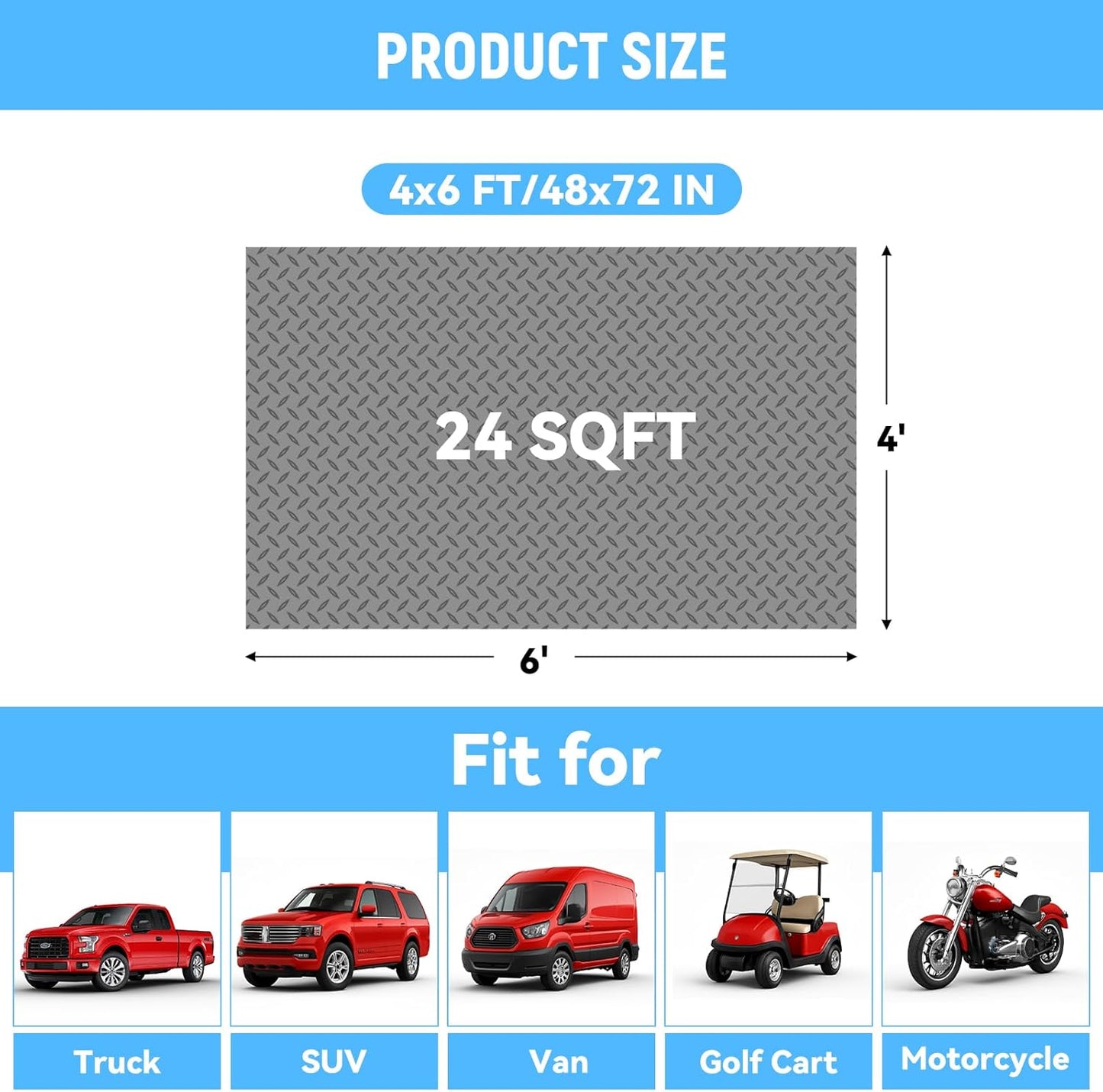 4x6 FT Garage Floor Mat,2.8mm Thickened PVC Flooring Roll for Under Car,24 SQFT Diamond Plate Gray Garage Mats for Truck,Trailer,SUVs,Van,Golf Cart,Motorcycle（Included Tapes）