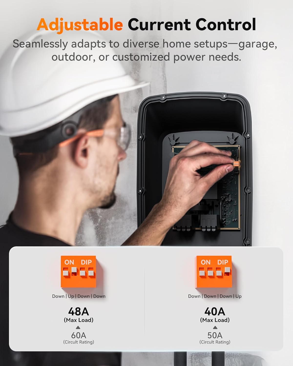 WOLFBOX Level 2 ev Charger 48 Amp J1772,Hardwired ev Charger Level 2 with NEMA 14-50 Plug 25ft Cable,Smart APP&RFID Card Control,240V Electric Vehicle Charging Station for Electric Automobile(WE48)