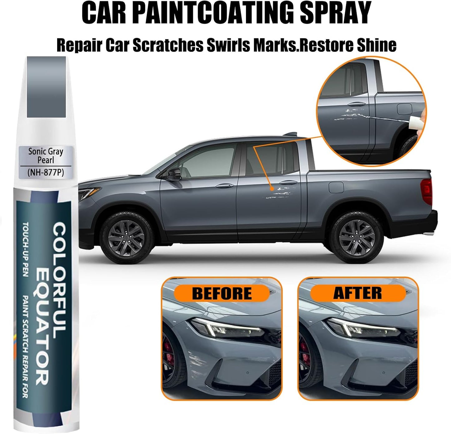 Sonic Gray Pearl(NH-877P/138P) Touch Up Paint Compatible with Honda, Car Paint Pen Scratch Repair Two-In-One Touch Up Paint, Premium Car Scratch Remover for Deep Scratches
