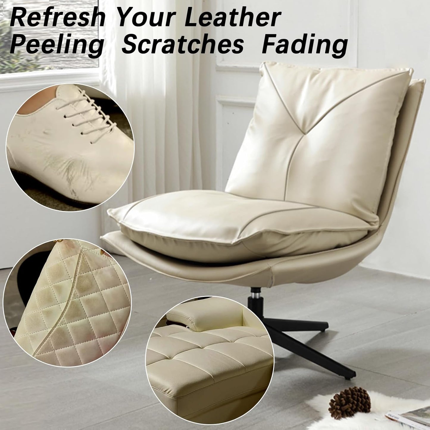 Leather Recoloring Balm, Leather Color Restorer Conditioner, Leather Restorer for Couches Paint, Leather Scratch Remover, Scratch Leather Faded Repair Kits for Vinyl Furniture (Ivory, 75ML)