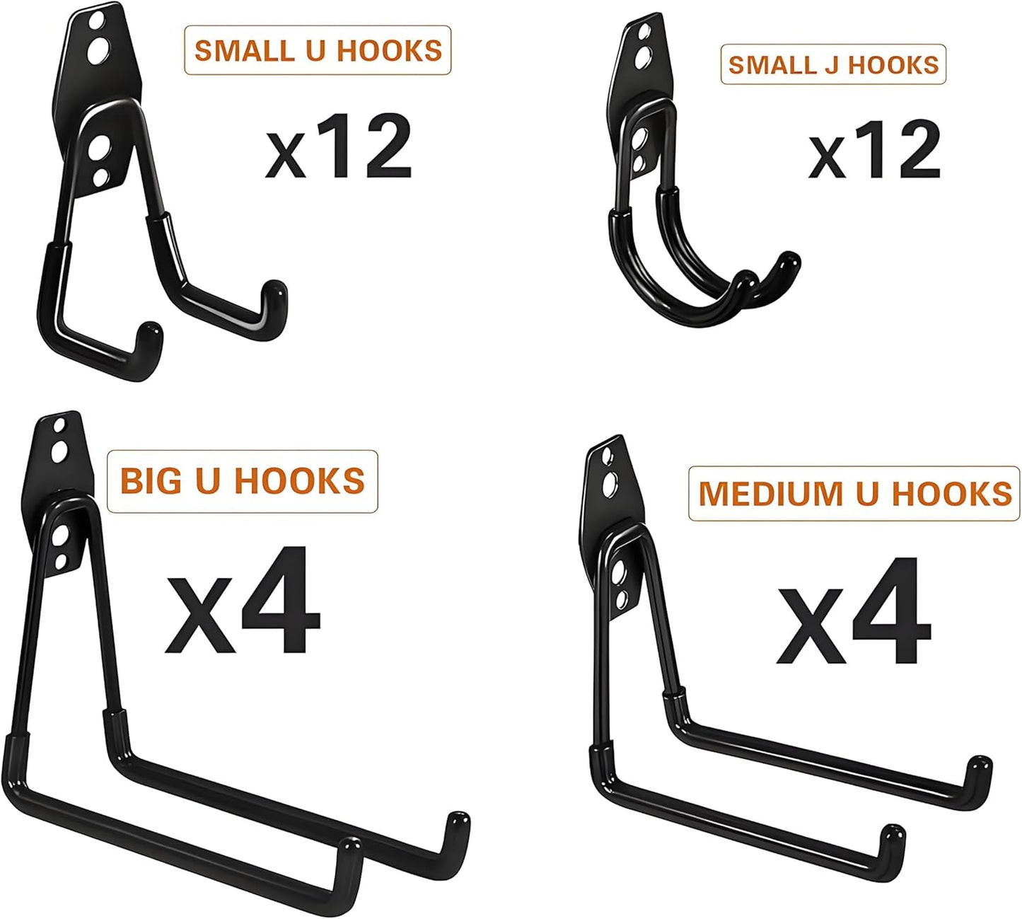 32 Pack Garage Hooks Heavy Duty,Utility Steel Wall Mount with Anti-Slip Coating Hanger & Organizer for Bulk Items,Bikes,Ladders,Power Tools,Ropes,and More Equipment