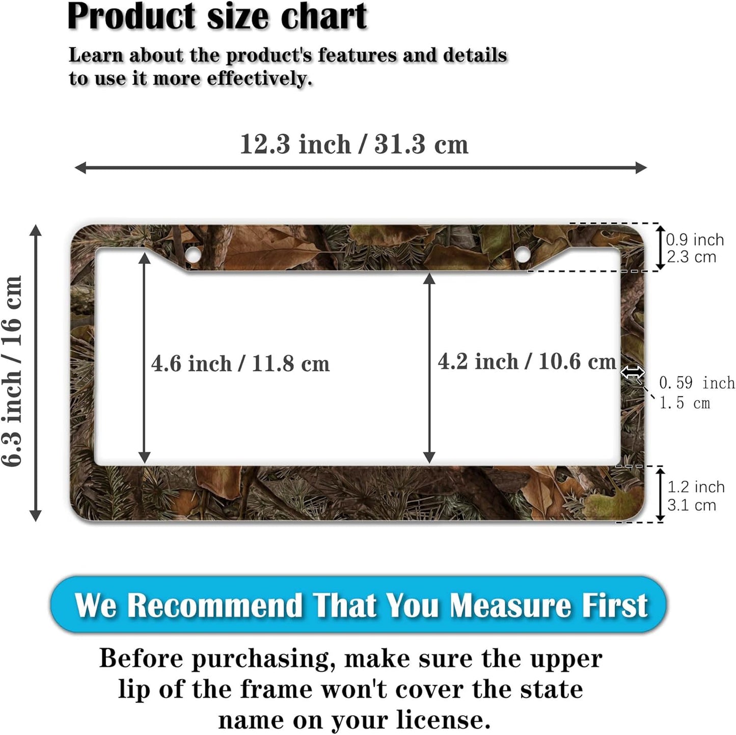 License Plate Mount for Men Multicolor License Plate Frames for Women Camo Universal Aluminum Car Accessory 2 Pack with Screw Covers Set