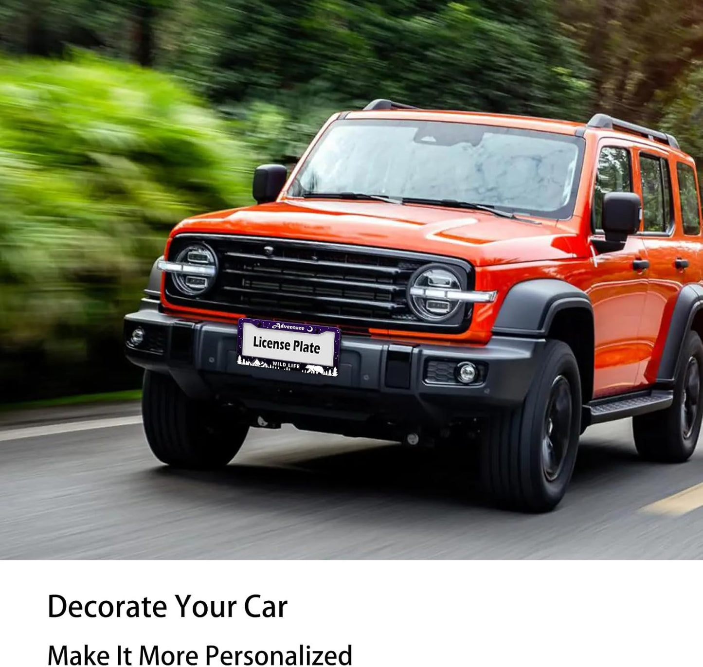 Adventure Awaist License Plate Frame, Mountains Forest Bear Tag Plate Frame Holder Cover, Metal Aluminum Rustproof Car Accessories with Screw Caps, Great Gift for Hiking Outdoor Sports Enthusiasts