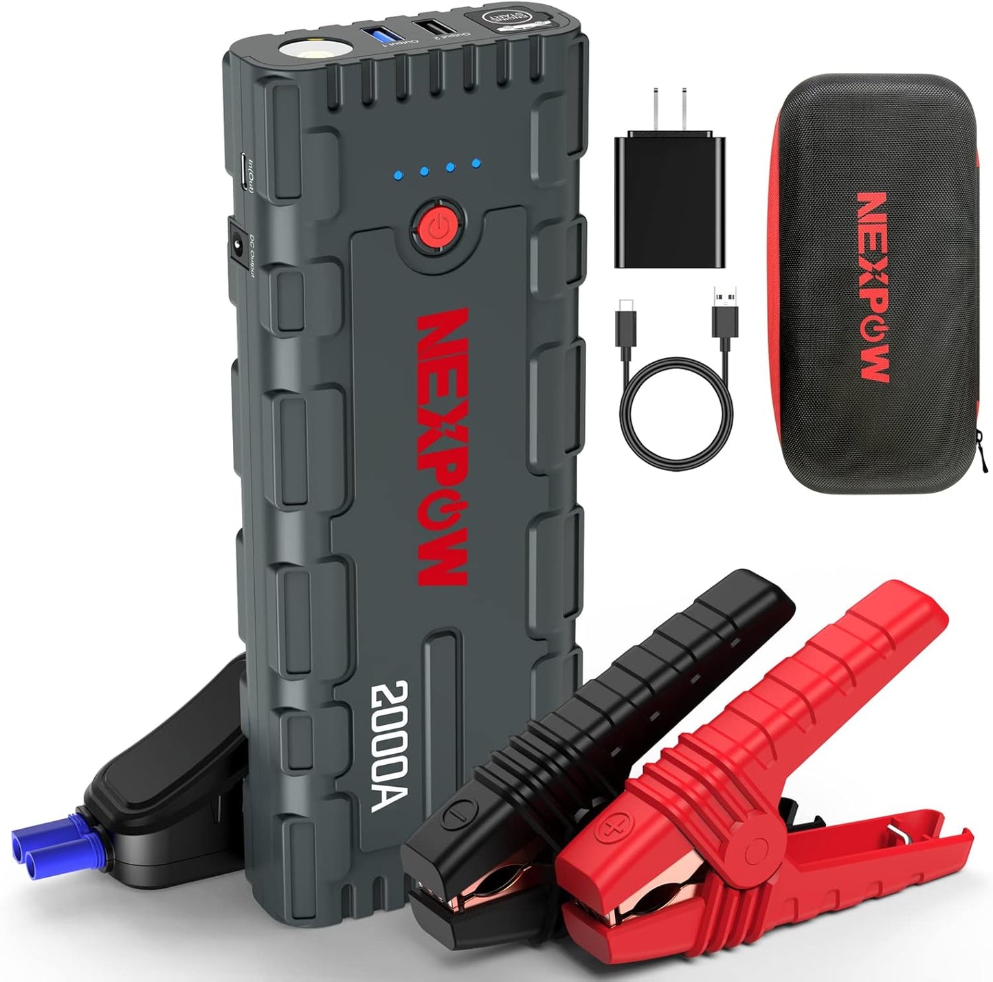 NEXPOW 2000A Peak Car Jump Starter with USB Quick Charge 3.0 (Up to 7.0L Gas or 6.5L Diesel Engine), 12V Portable Jump Box, Battery Booster with Built-in LED Light