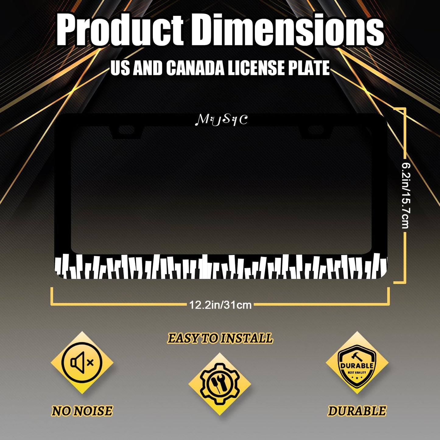 Piano Music License Plate Frame Music Notes License Plate Holder Stainless Steel Front and Rear Car Tags Auto Parts Funny License Plate Decoration with Screws for Men Women s 12.2"x 6.2"