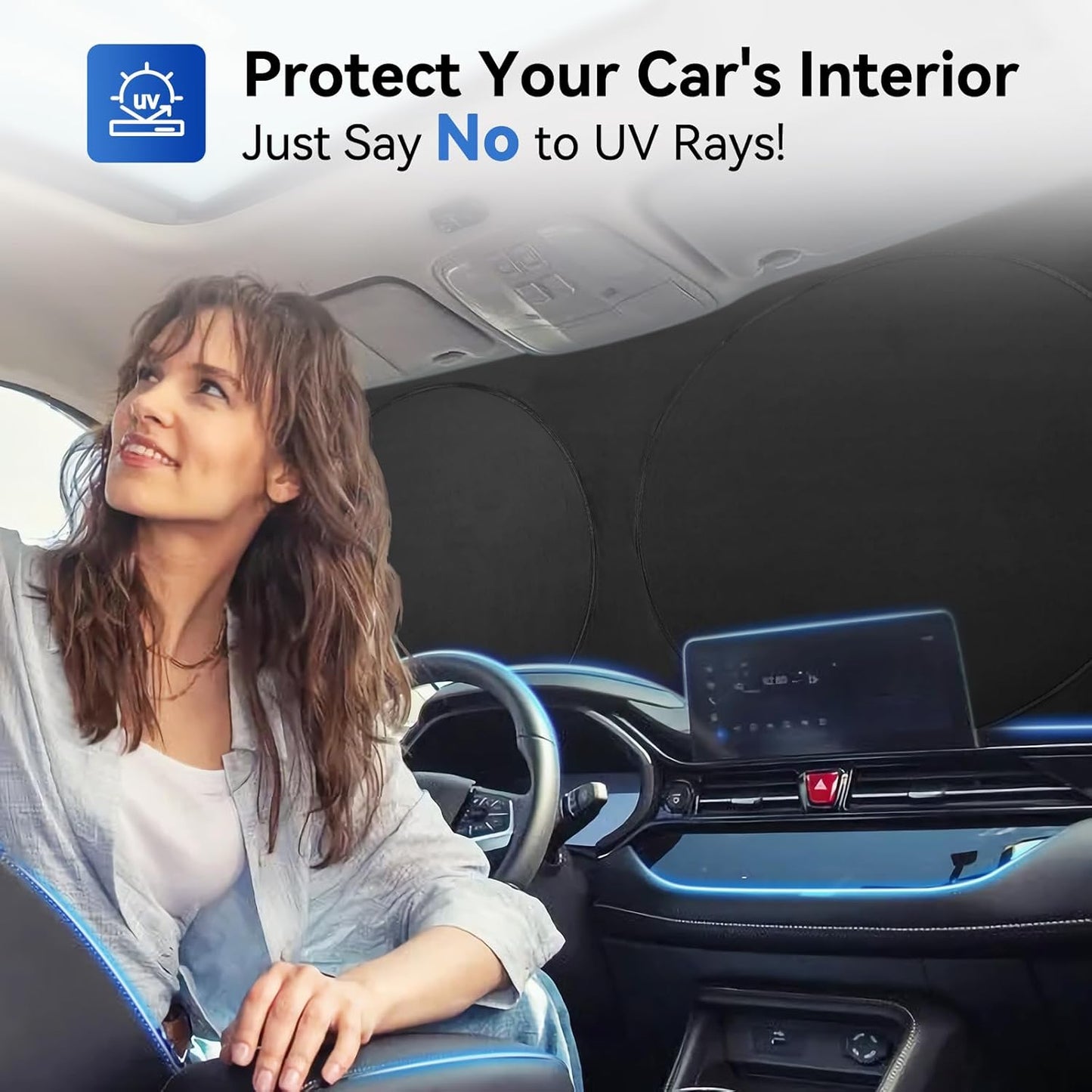 ARANA Car Windshield Sun Shade丨240T Thickened UV Blocking Automotive Sunshades丨2025 Upgrade Heat & Light-Proof Sun Visor Keeps Car Cool丨Universal Fit Sedan/SUV/Truck/Van (64"x32")