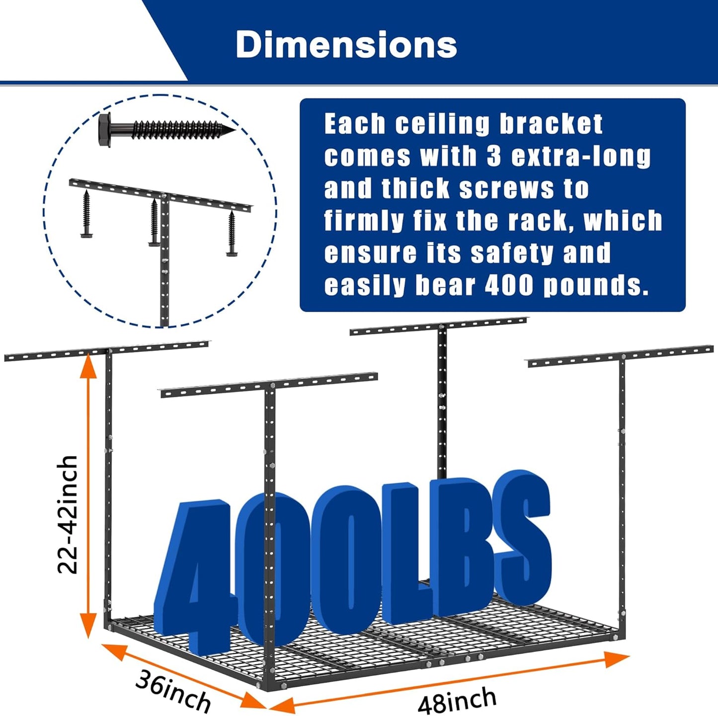 GIOTORENT 3x4FT Heavy Duty Overhead Garage Storage Rack - Adjustable Ceiling Shelving with 450lbs Weight Capacity, Metal Garage Organization System, Black