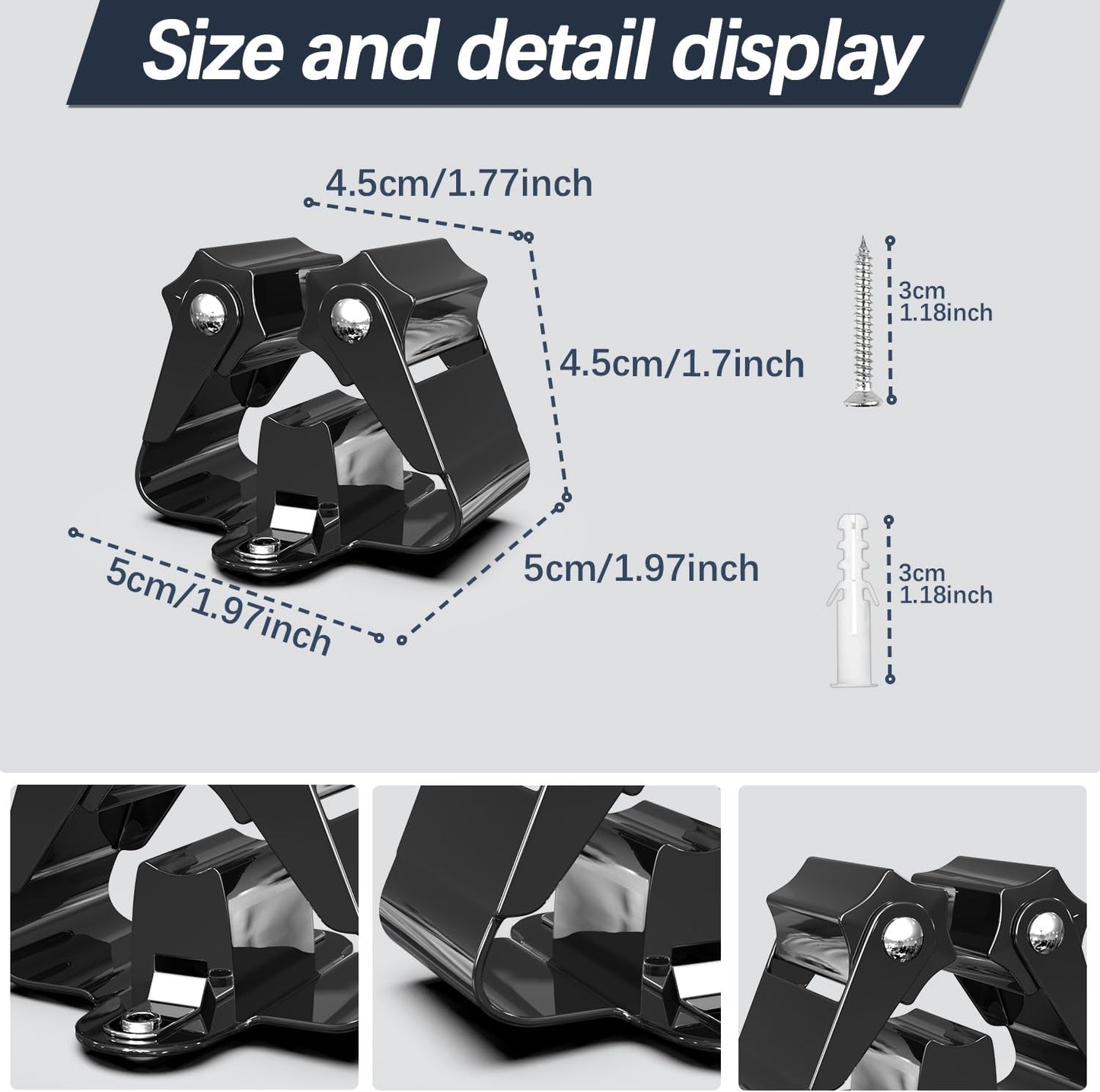 3-H Stainless Steel Broom Holder Wall Mount 20-Pack- Heavy Duty Mop Organizer, Wall Mounted Broom Storage with Secure Mounting for Kitchen Laundry Garage Bathroom (Space Saving)