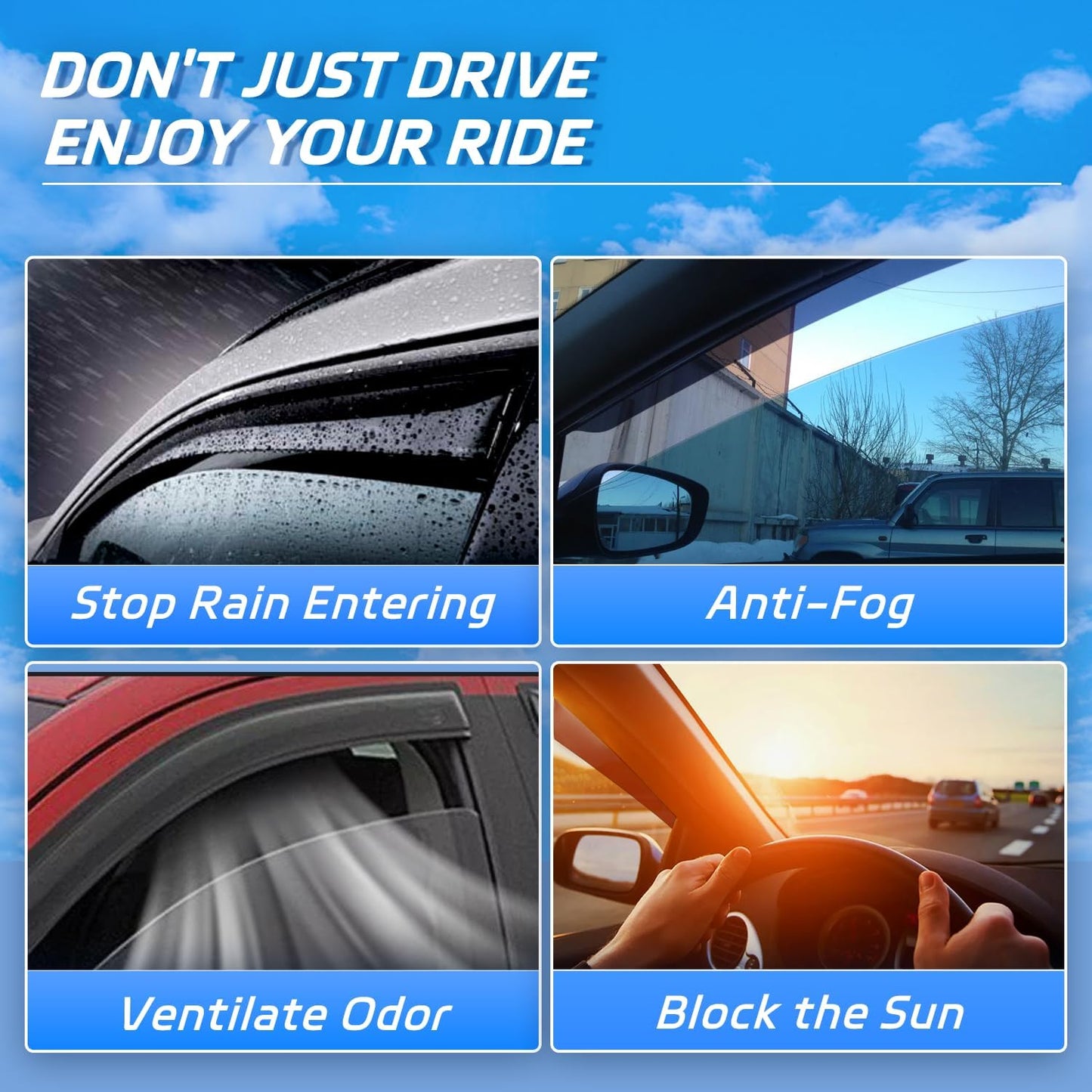 Rain Guard Fit for 2010-2017 GMC Terrain, Outside-Mount Side Window Visor Deflector, Dark Smoke Sun Vent Shade Shield, 2010 2011 2012 2013 2014 2015 2016 2017, 4pcs