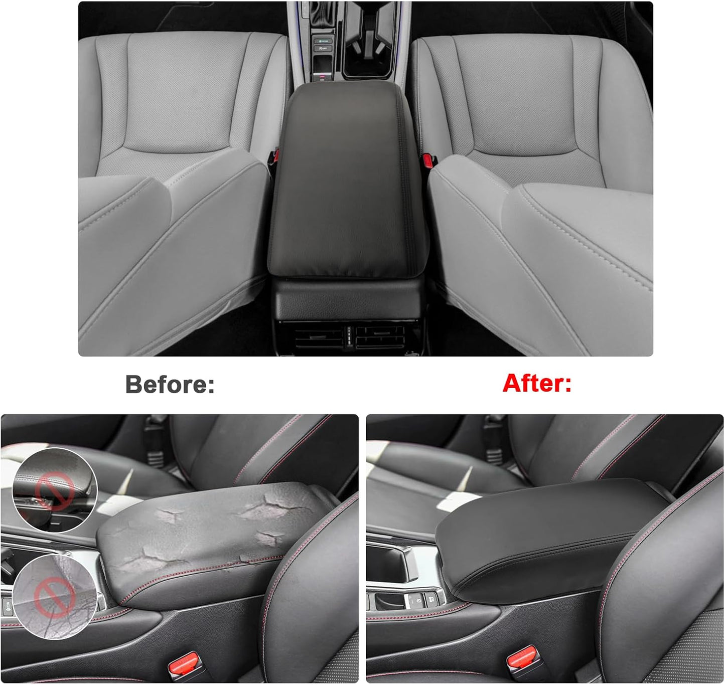 SXCY Fit for 2023 2024 2025 Honda Accord Armrest Cover for 2023 2024 2025 Accord Center Console Cover for 2024 2025 Honda Accord Accessories Armrest Cushion(Leather Cover with Black Stitching)