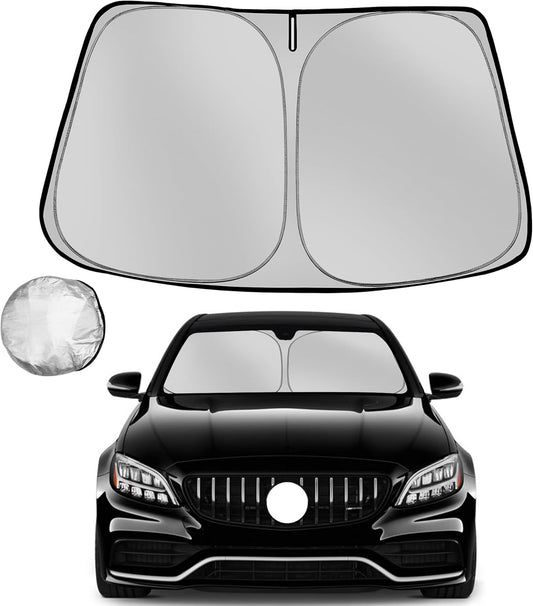Windshield Sun Shade for 2015-2021 Mer-CED-ES-Ben-z C Class W205 C250 C300 C400 Foldable Sun Sunshade for Car Front Window Blocks UV Rays Automotive Interior Protector Custom Fit Accessories