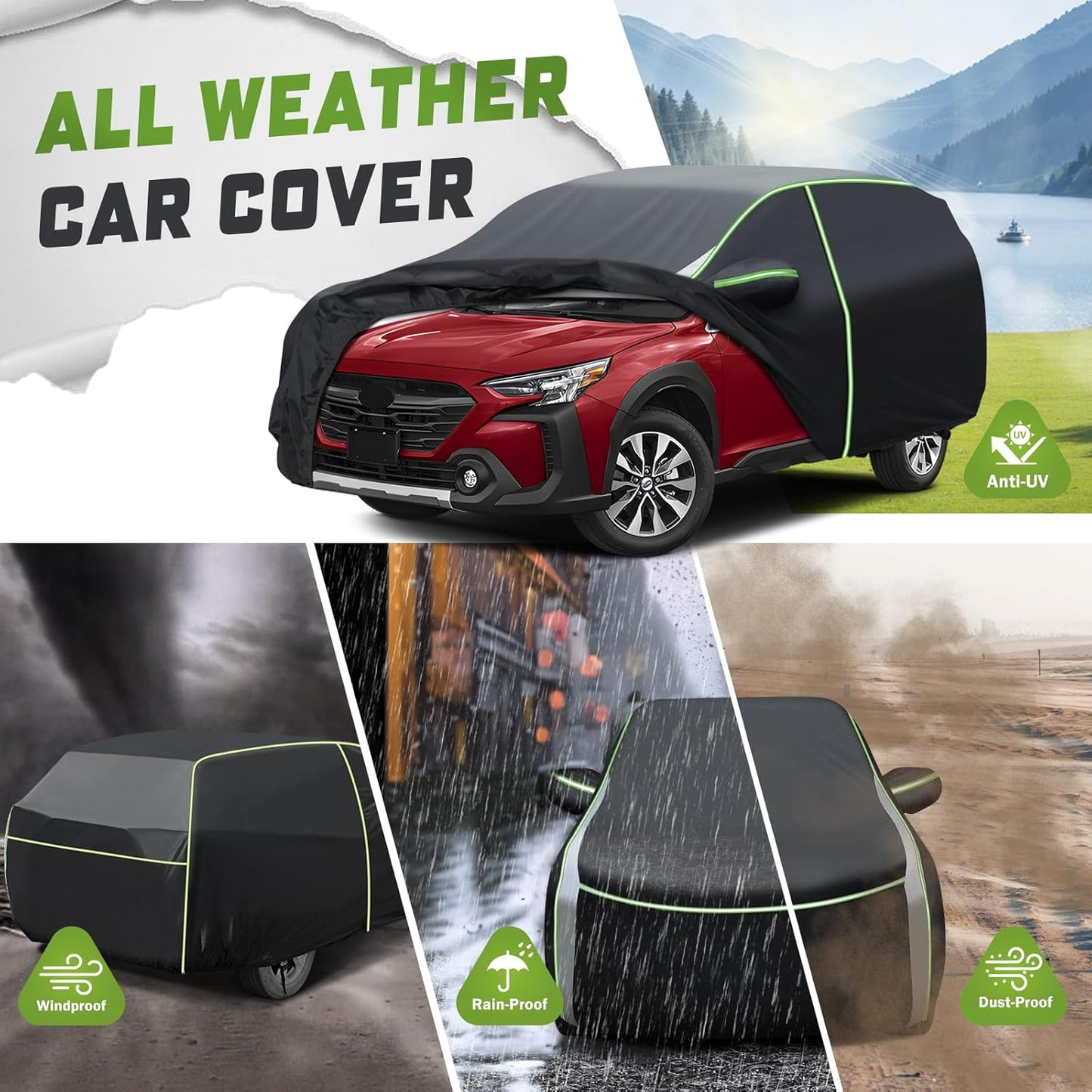 Mixsuper Liner Car Cover for Subaru Outback 2003-2026, 7 Layers Waterproof Car Cover Accessories for Outback with Zipper Door, Windproof Straps, Reflective Strips, Anti-UV, All Weather